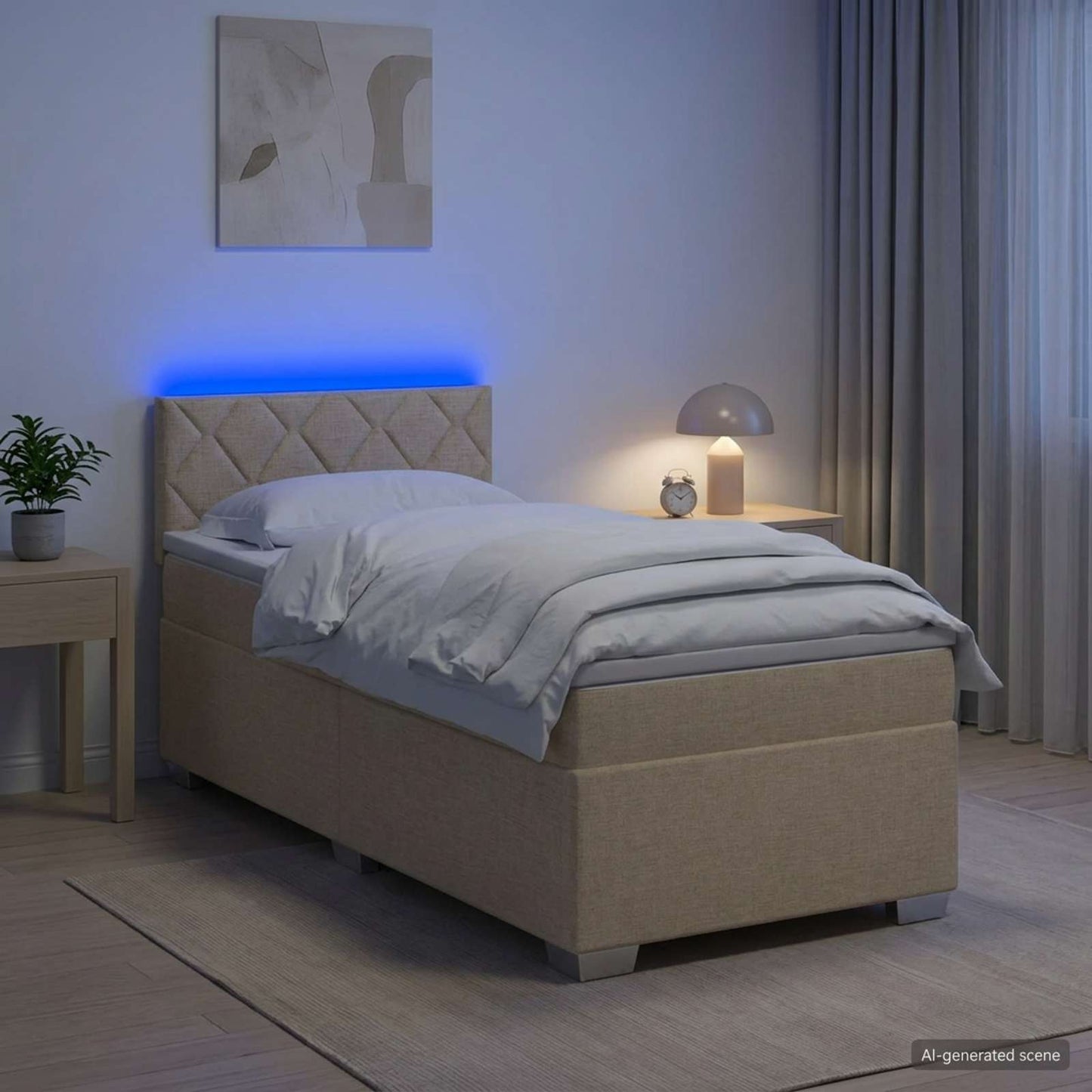 vidaXL Κρεβάτι Box Spring με Στρώμα και LED Κρεμ 100 x 200 cm Ύφασμα