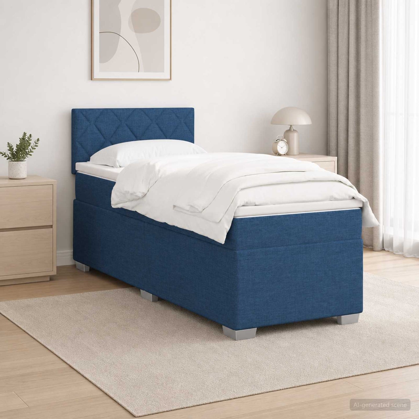 vidaXL Κρεβάτι Box Spring με Στρώμα και LED Μπλε 90 x 190 cm Ύφασμα