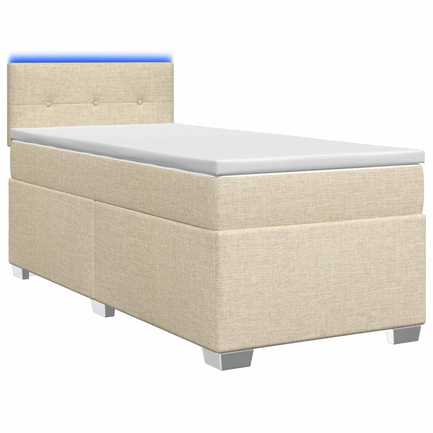 vidaXL Κρεβάτι Box Spring με Στρώμα και LED Κρεμ 90 x 200 cm Ύφασμα