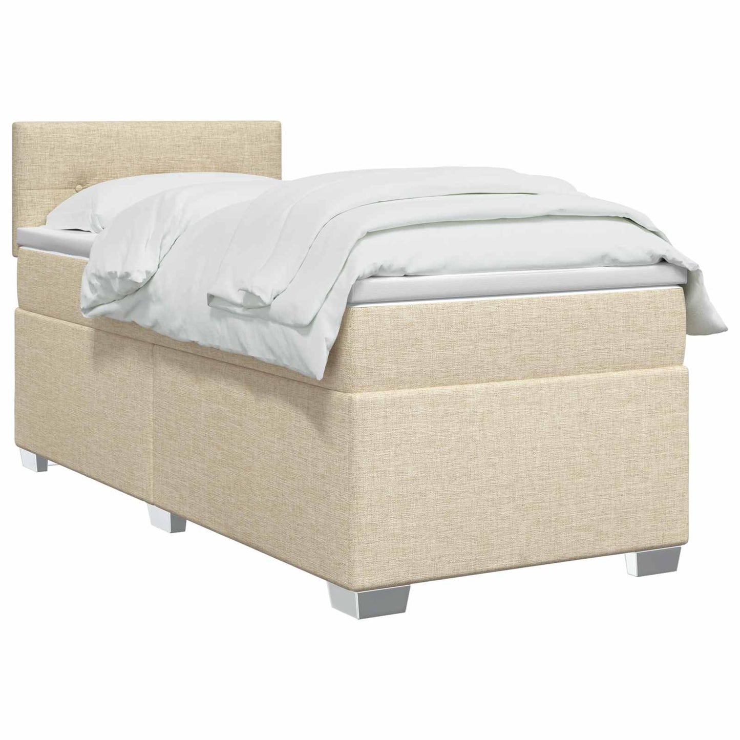 vidaXL Κρεβάτι Box Spring με Στρώμα και LED Κρεμ 90 x 200 cm Ύφασμα