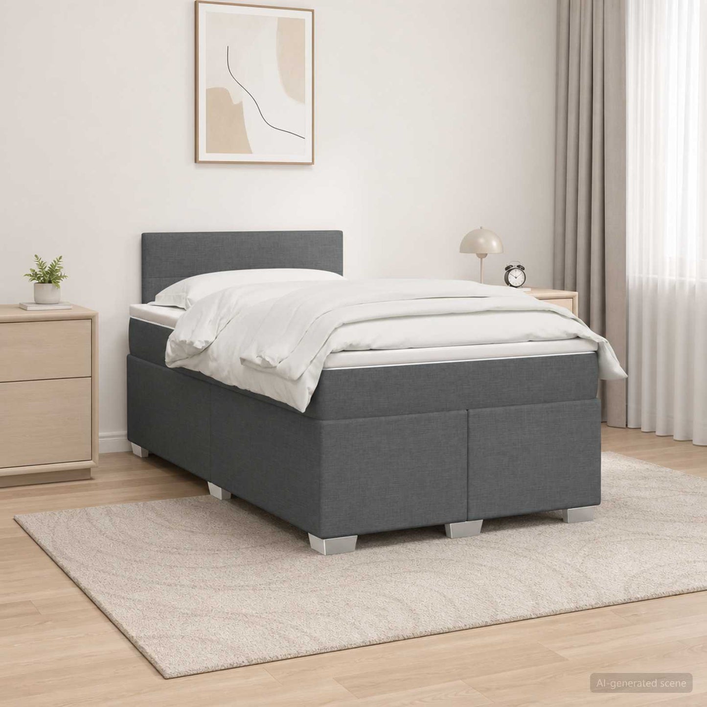 vidaXL Κρεβάτι Box Spring με Στρώμα και LED Σκούρο Γκρι 120 x 200 cm