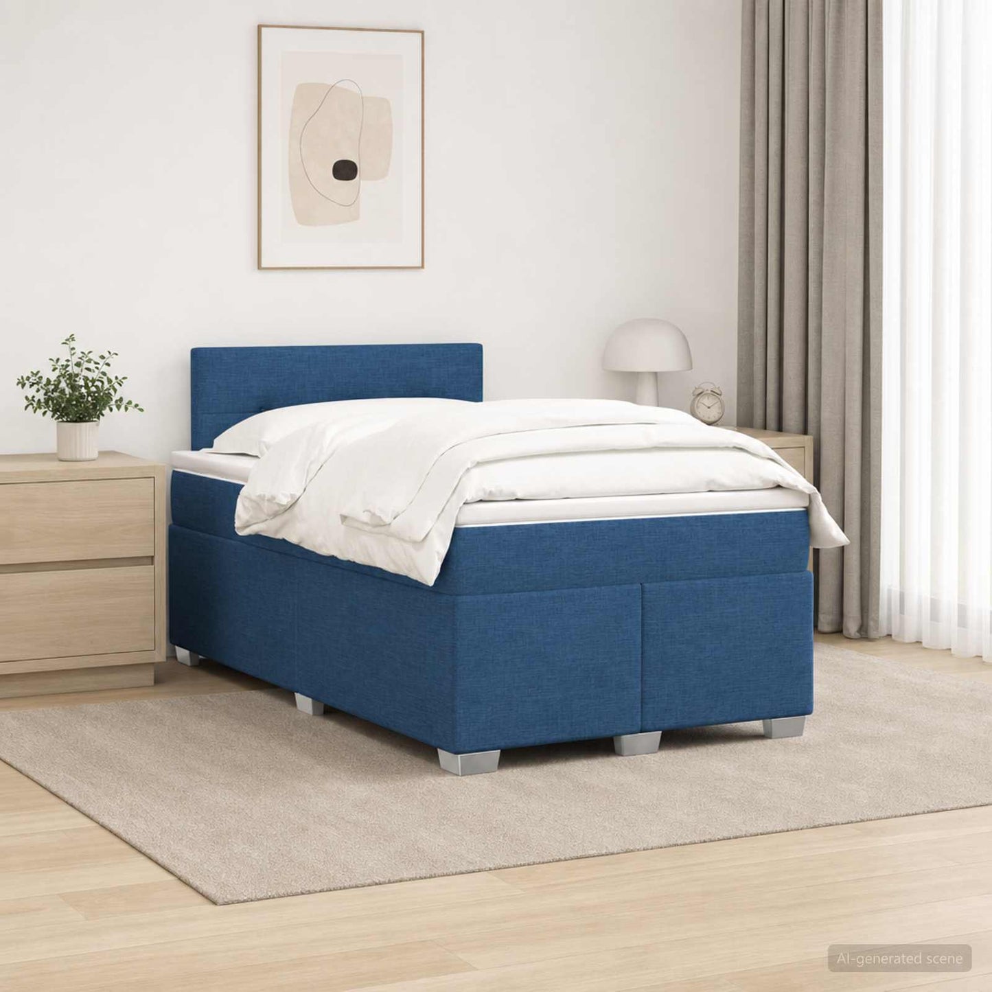 vidaXL Κρεβάτι Box Spring με Στρώμα και LED Μπλε 120 x 200 cm Ύφασμα