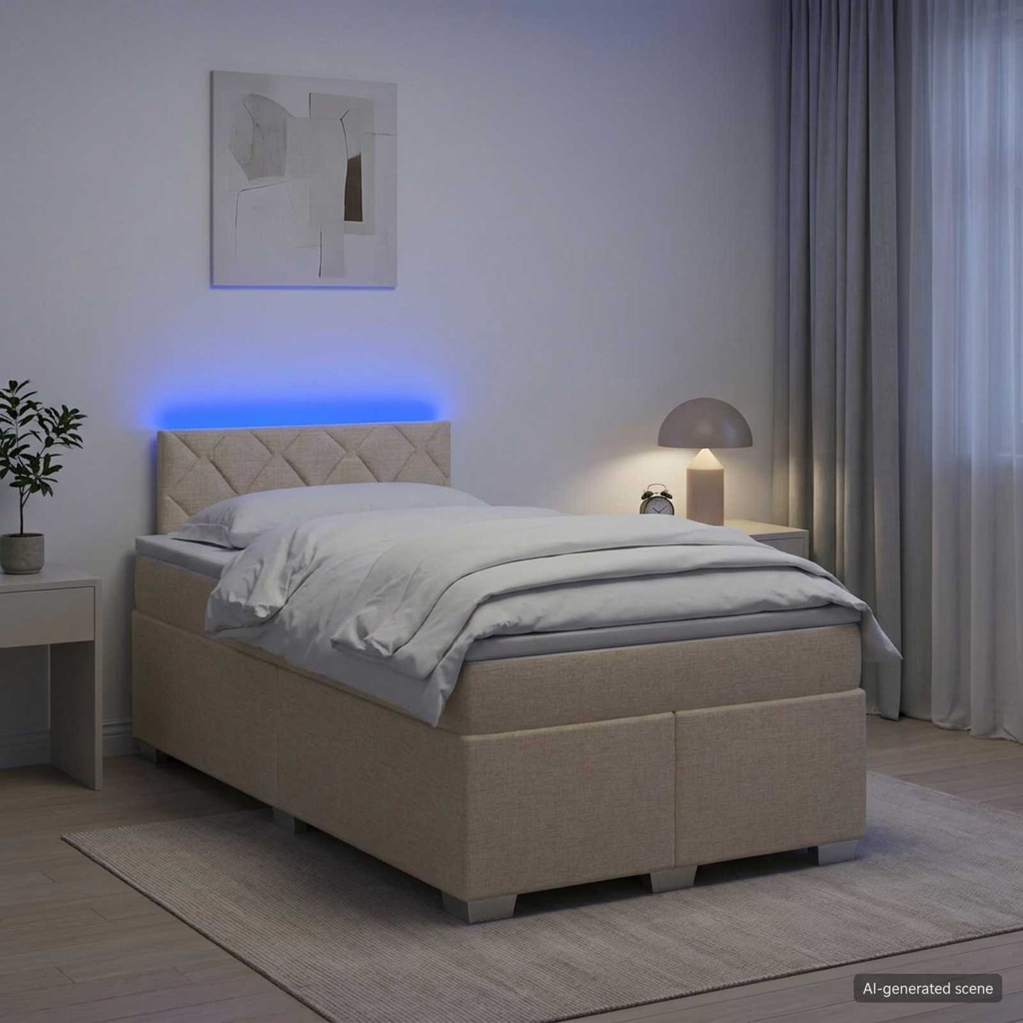 vidaXL Κρεβάτι Box Spring με Στρώμα και LED Κρεμ 120 x 200 cm Ύφασμα