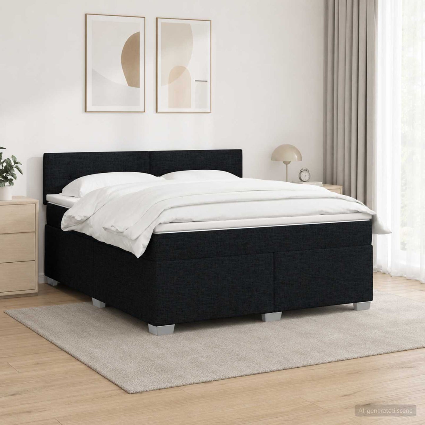 vidaXL Κρεβάτι Box Spring με Στρώμα και LED Μαύρο 140 x 190 cm Ύφασμα
