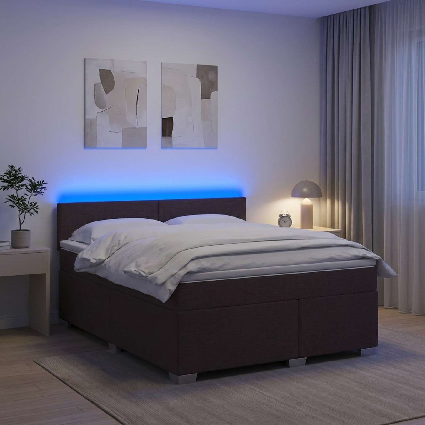 vidaXL Κρεβάτι Box Spring με Στρώμα και LED Σκούρο Καφέ 140 x 190 cm