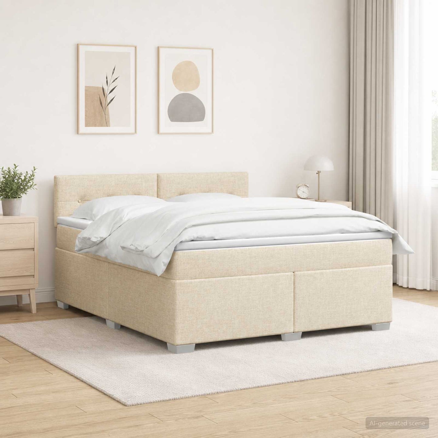 vidaXL Κρεβάτι Box Spring με Στρώμα και LED Κρεμ 160 x 200 cm Ύφασμα