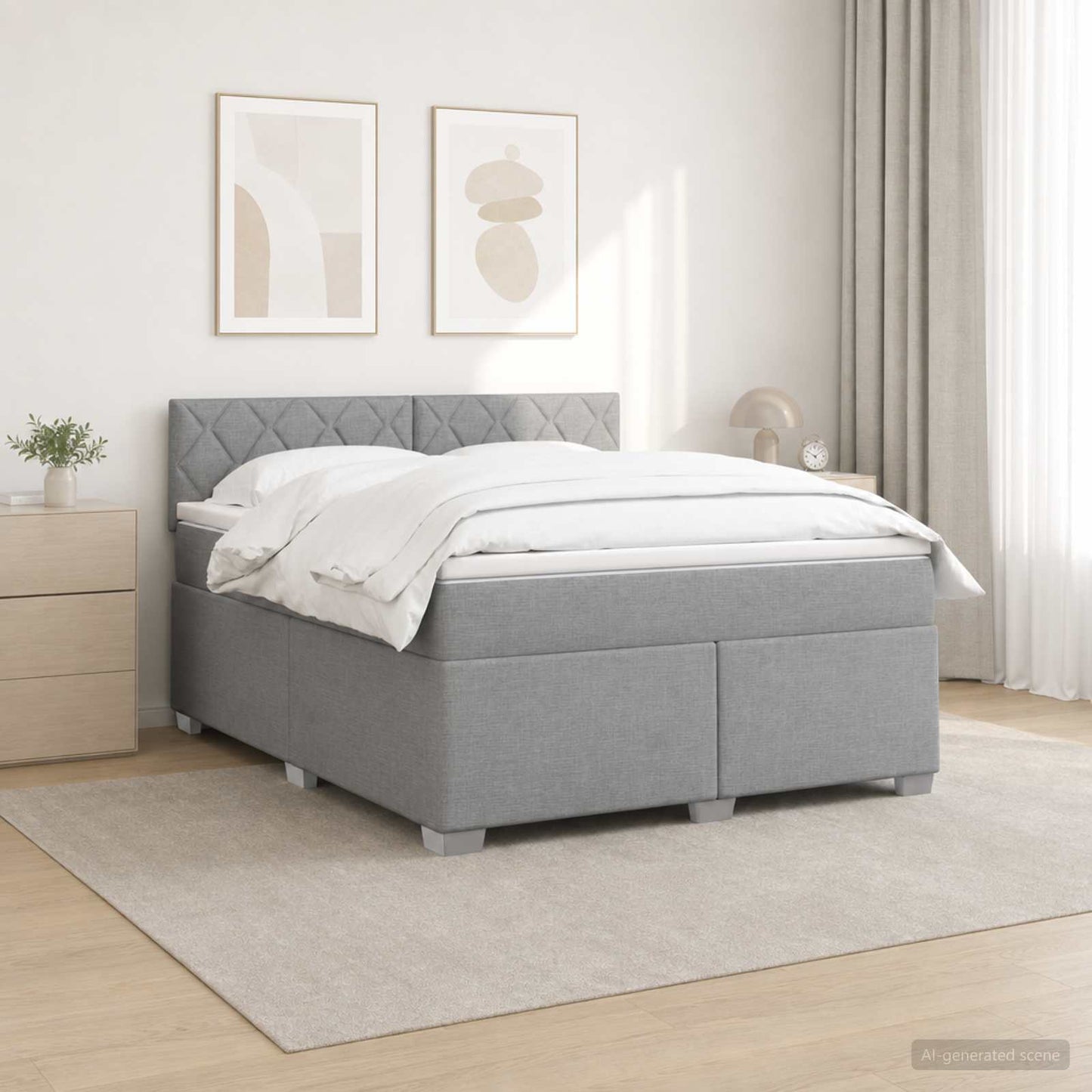 vidaXL Κρεβάτι Box Spring με Στρώμα και LED Ανοιχτό γκρι 140 x 190 cm