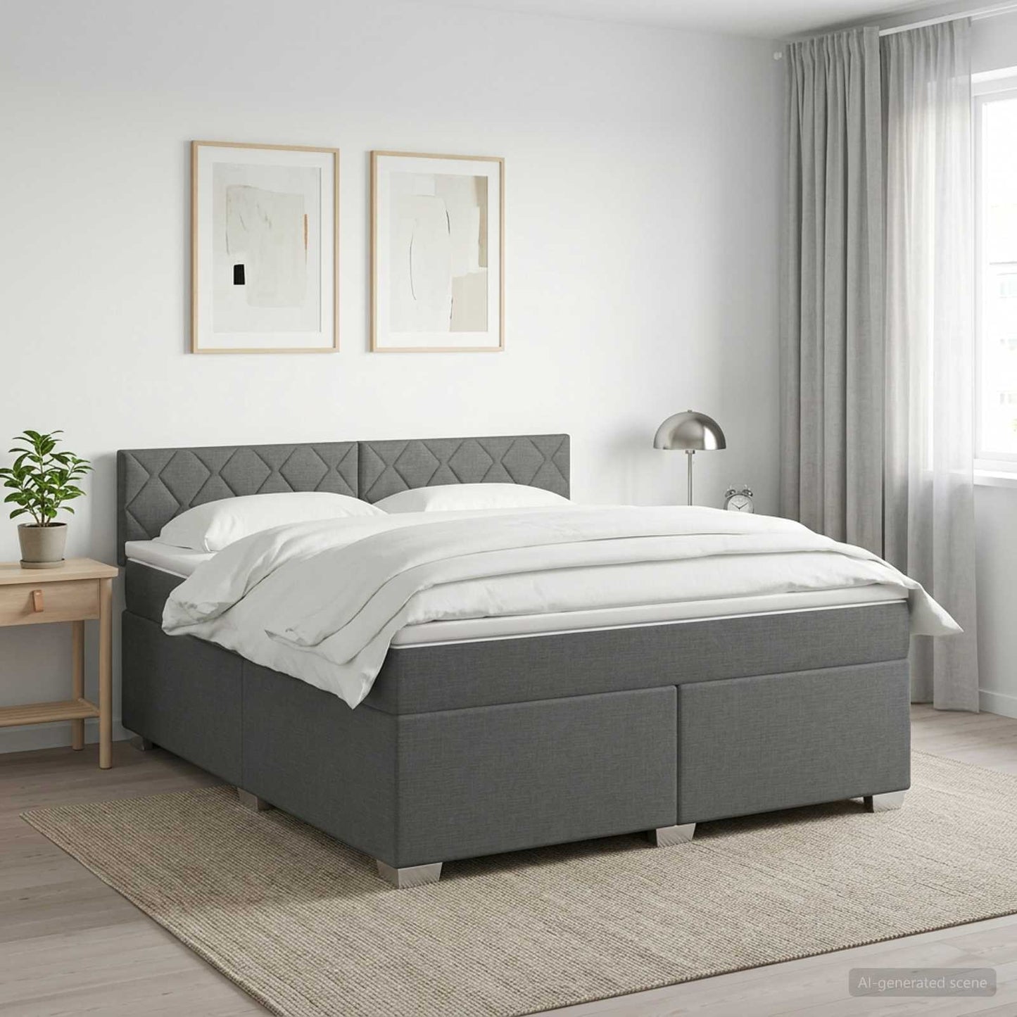 vidaXL Κρεβάτι Box Spring με Στρώμα και LED Σκούρο Γκρι 160 x 200 cm