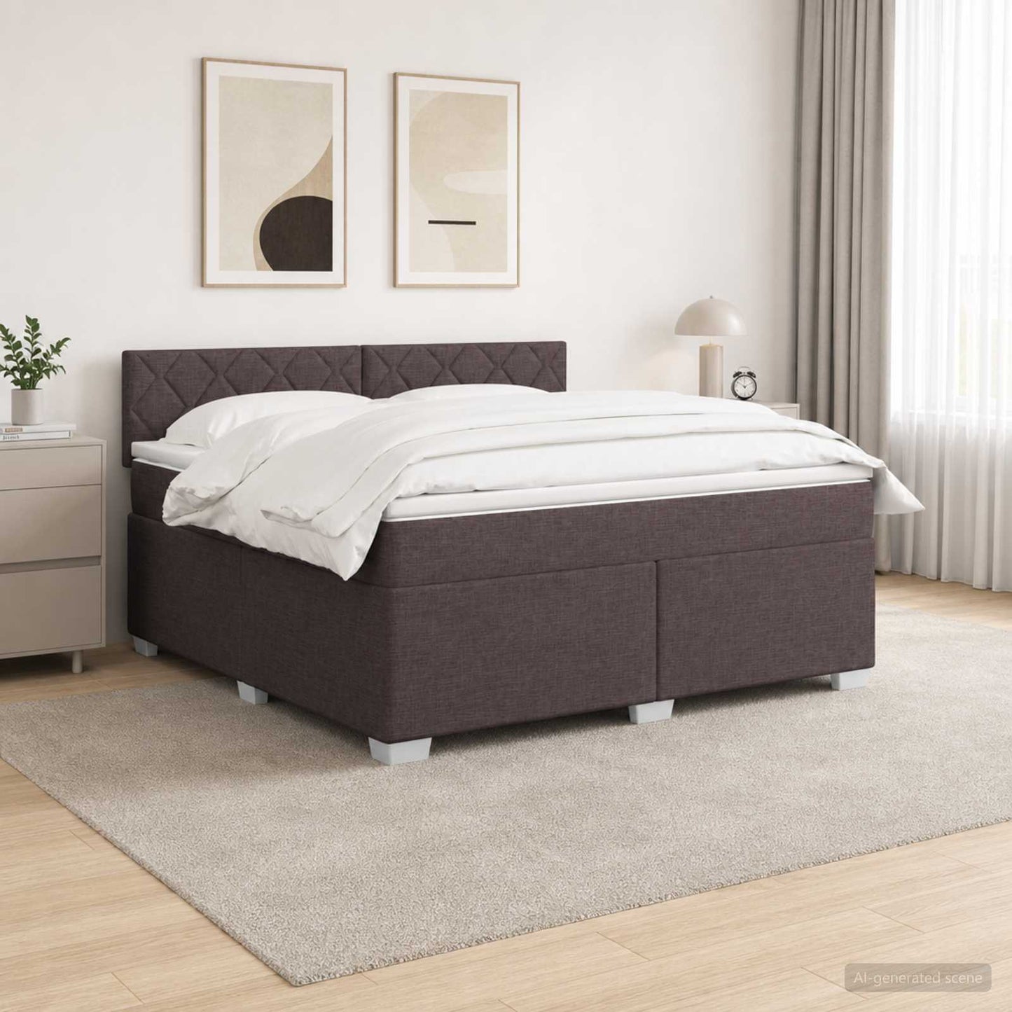 vidaXL Κρεβάτι Box Spring με Στρώμα και LED Σκούρο Καφέ 160 x 200 cm
