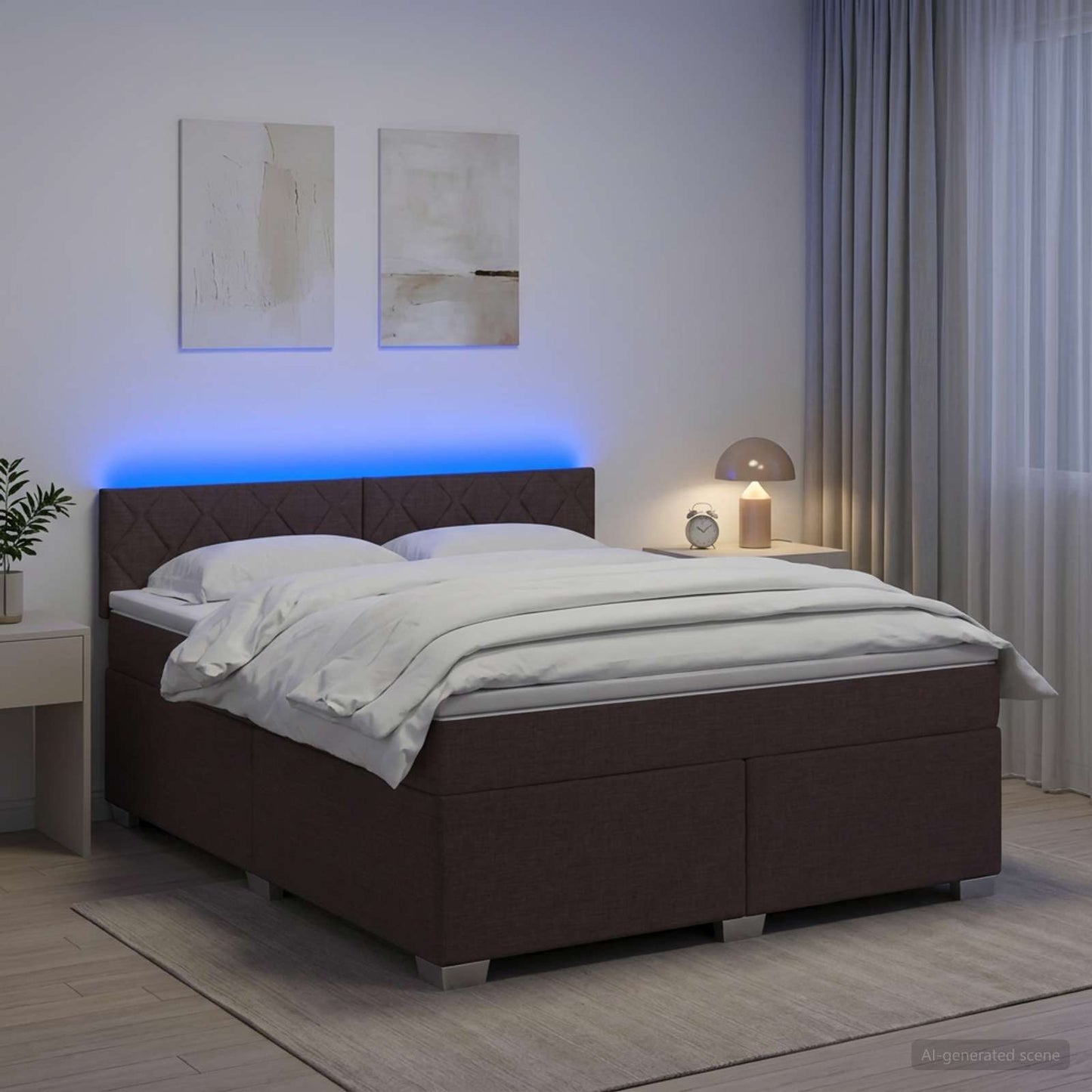 vidaXL Κρεβάτι Box Spring με Στρώμα και LED Σκούρο Καφέ 140 x 200 cm