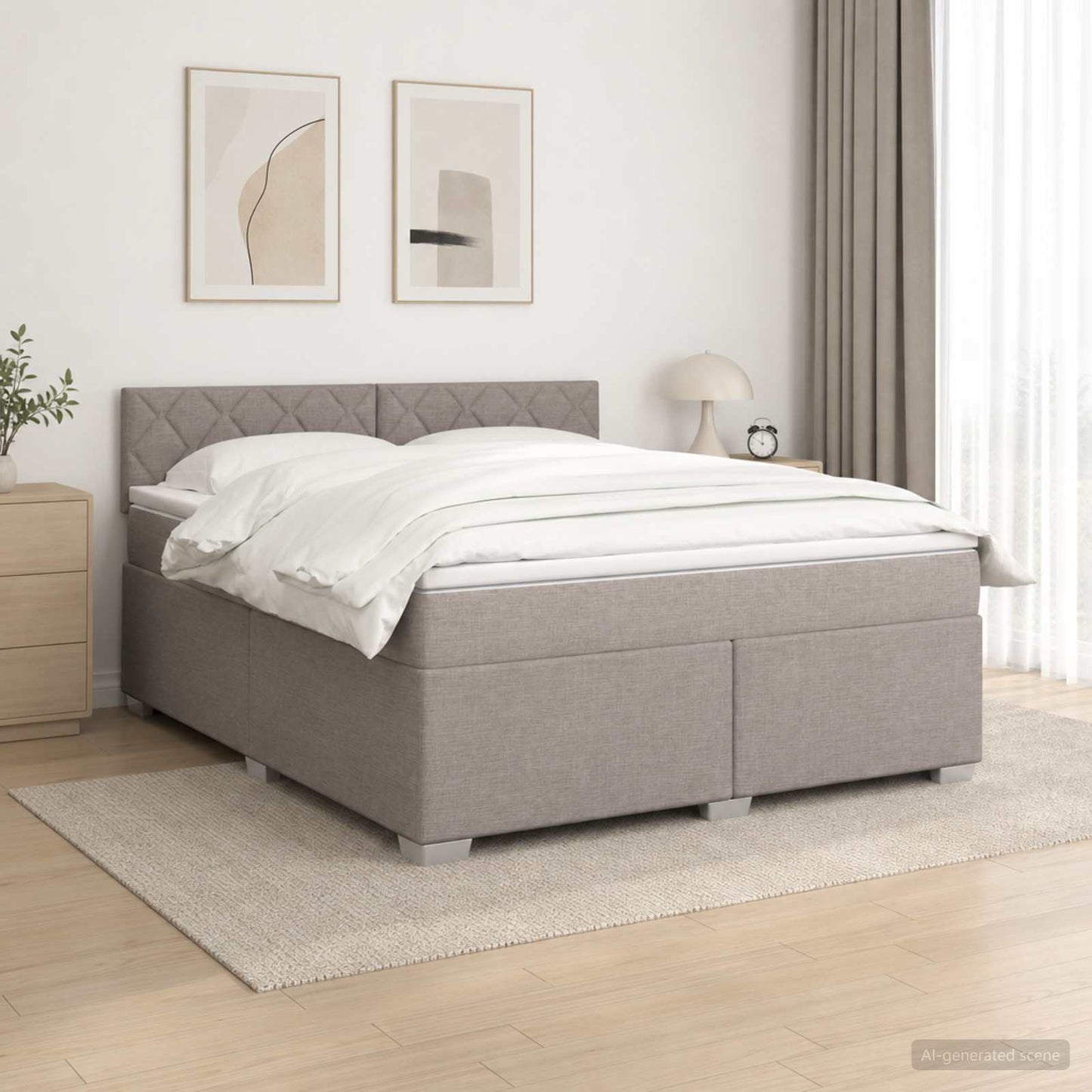 vidaXL Κρεβάτι Box Spring με Στρώμα και LED Taupe 140 x 190 cm Ύφασμα