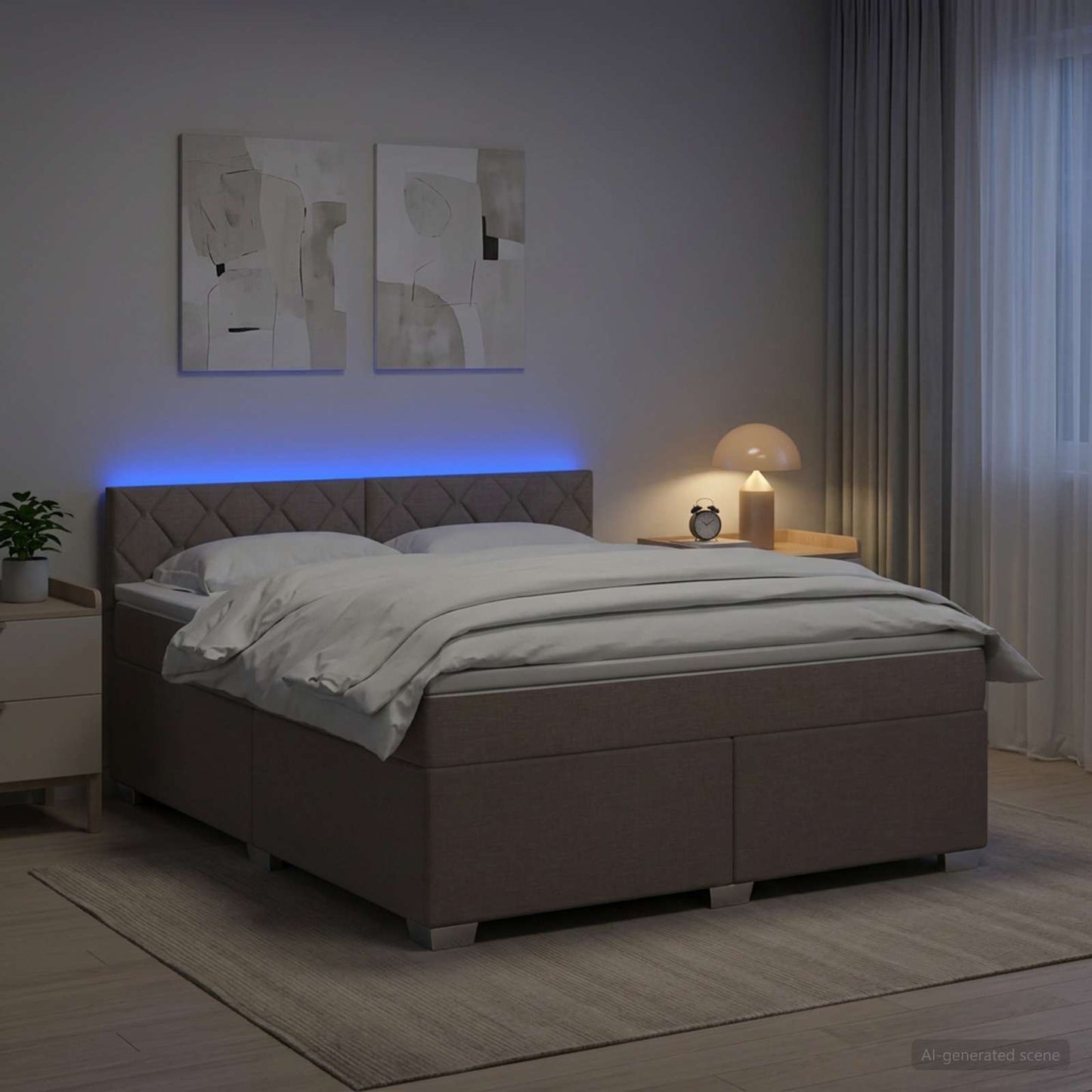 vidaXL Κρεβάτι Box Spring με Στρώμα και LED Taupe 160 x 200 cm Ύφασμα