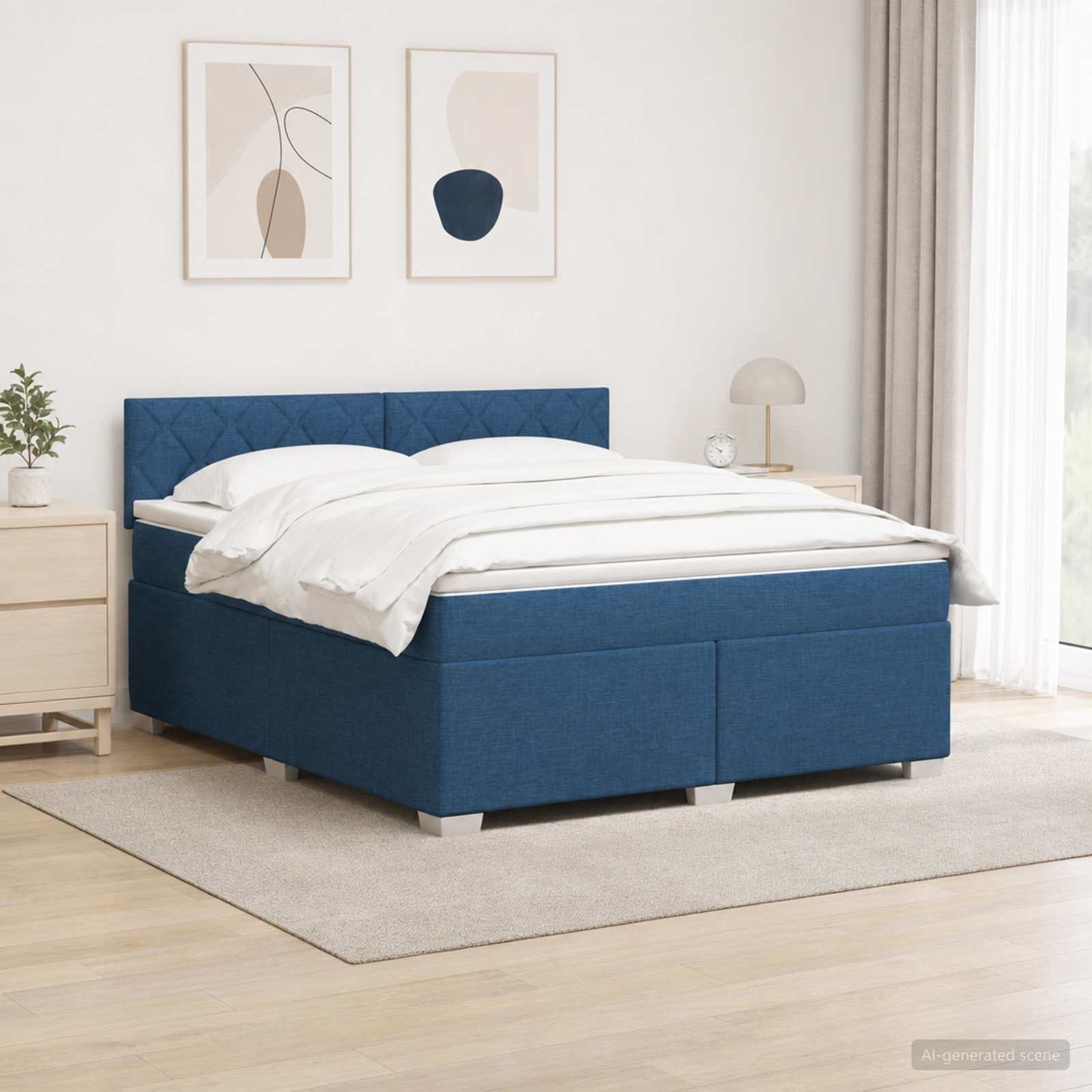vidaXL Κρεβάτι Box Spring με Στρώμα και LED Μπλε 160 x 200 cm Ύφασμα
