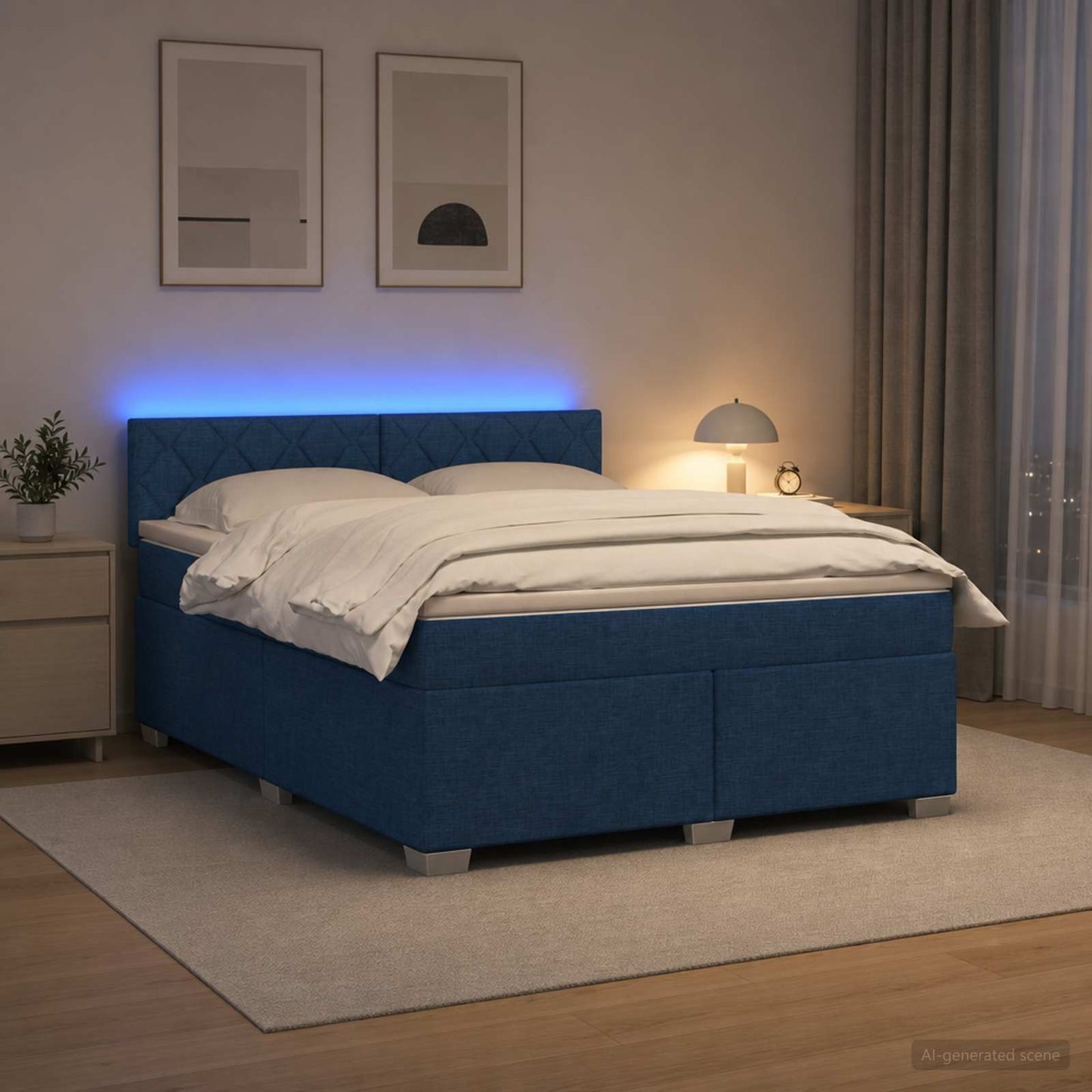 vidaXL Κρεβάτι Box Spring με Στρώμα και LED Μπλε 180 x 200 cm Ύφασμα