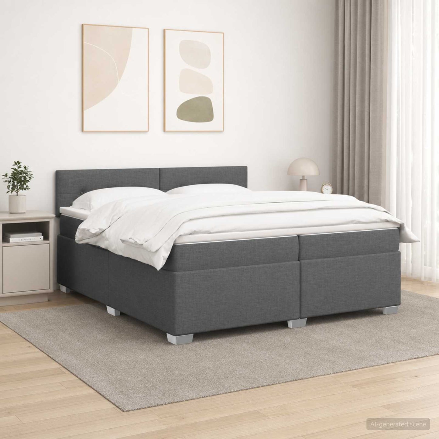 vidaXL Κρεβάτι Box Spring με Στρώμα και LED Σκούρο Γκρι 200 x 200 cm