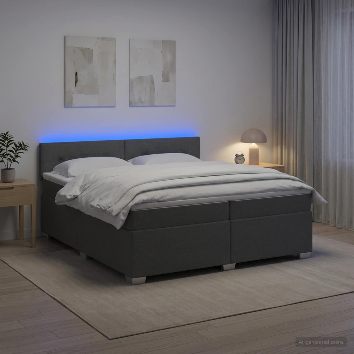vidaXL Κρεβάτι Box Spring με Στρώμα και LED Σκούρο Γκρι 200 x 200 cm
