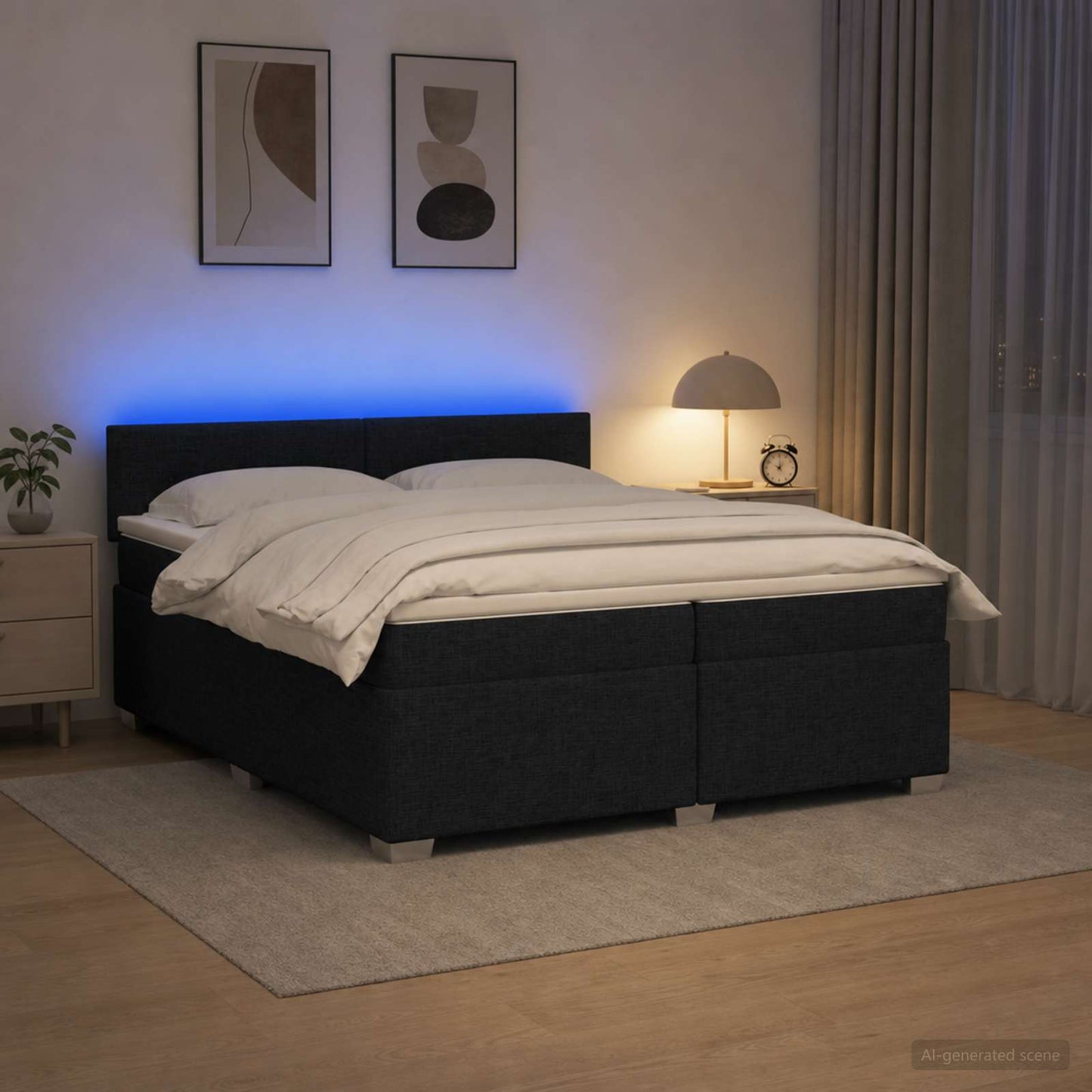 vidaXL Κρεβάτι Box Spring με Στρώμα και LED Μαύρο 200 x 200 cm Ύφασμα