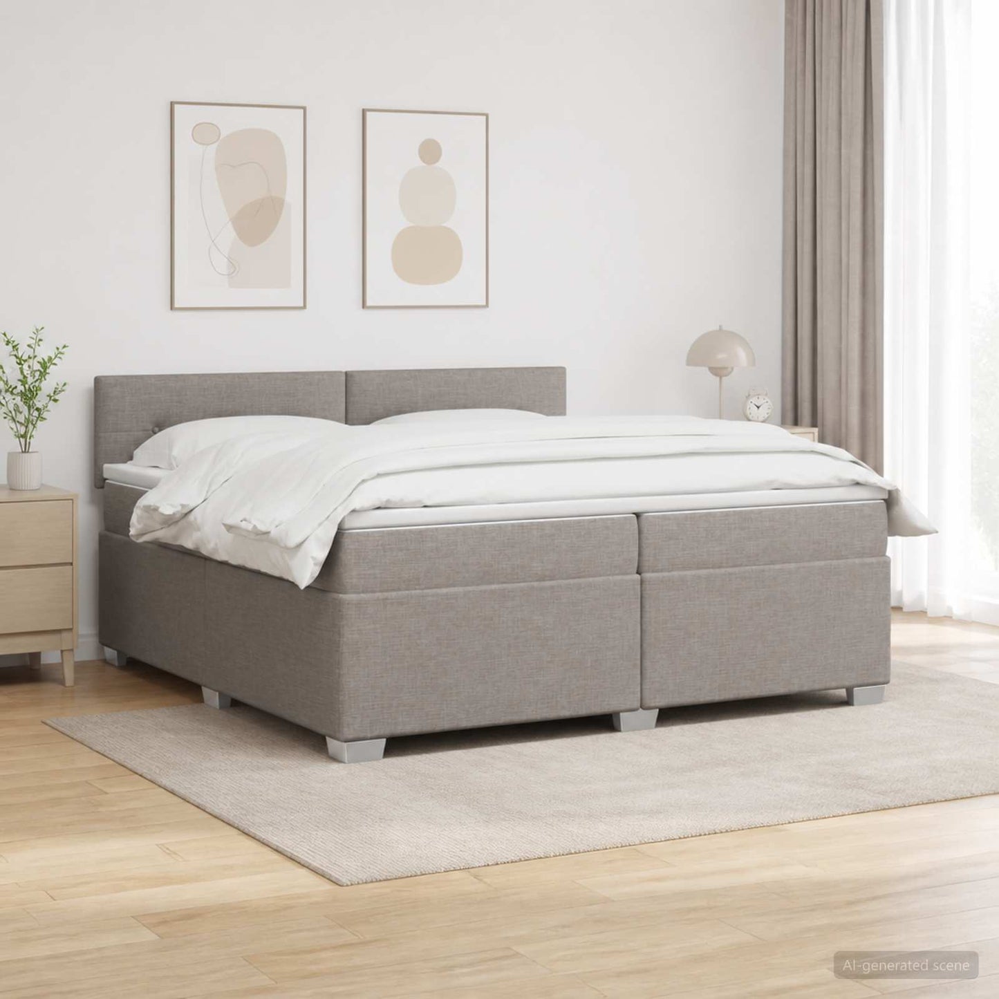 vidaXL Κρεβάτι Box Spring με Στρώμα και LED Taupe 200 x 200 cm Ύφασμα