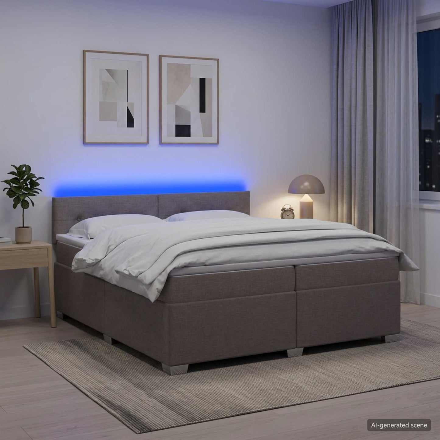 vidaXL Κρεβάτι Box Spring με Στρώμα και LED Taupe 200 x 200 cm Ύφασμα