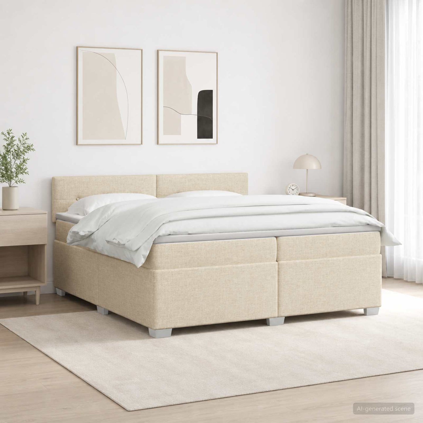vidaXL Κρεβάτι Box Spring με Στρώμα και LED Κρεμ 200 x 200 cm Ύφασμα