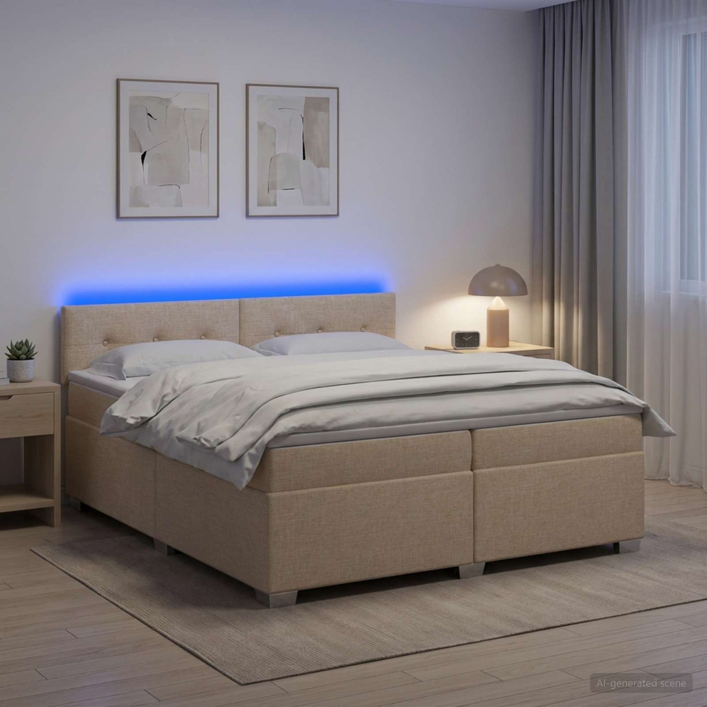 vidaXL Κρεβάτι Box Spring με Στρώμα και LED Κρεμ 200 x 200 cm Ύφασμα