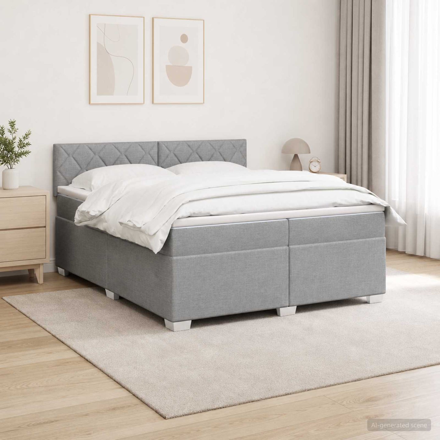 vidaXL Κρεβάτι Box Spring με Στρώμα και LED Ανοιχτό γκρι 200 x 200 cm