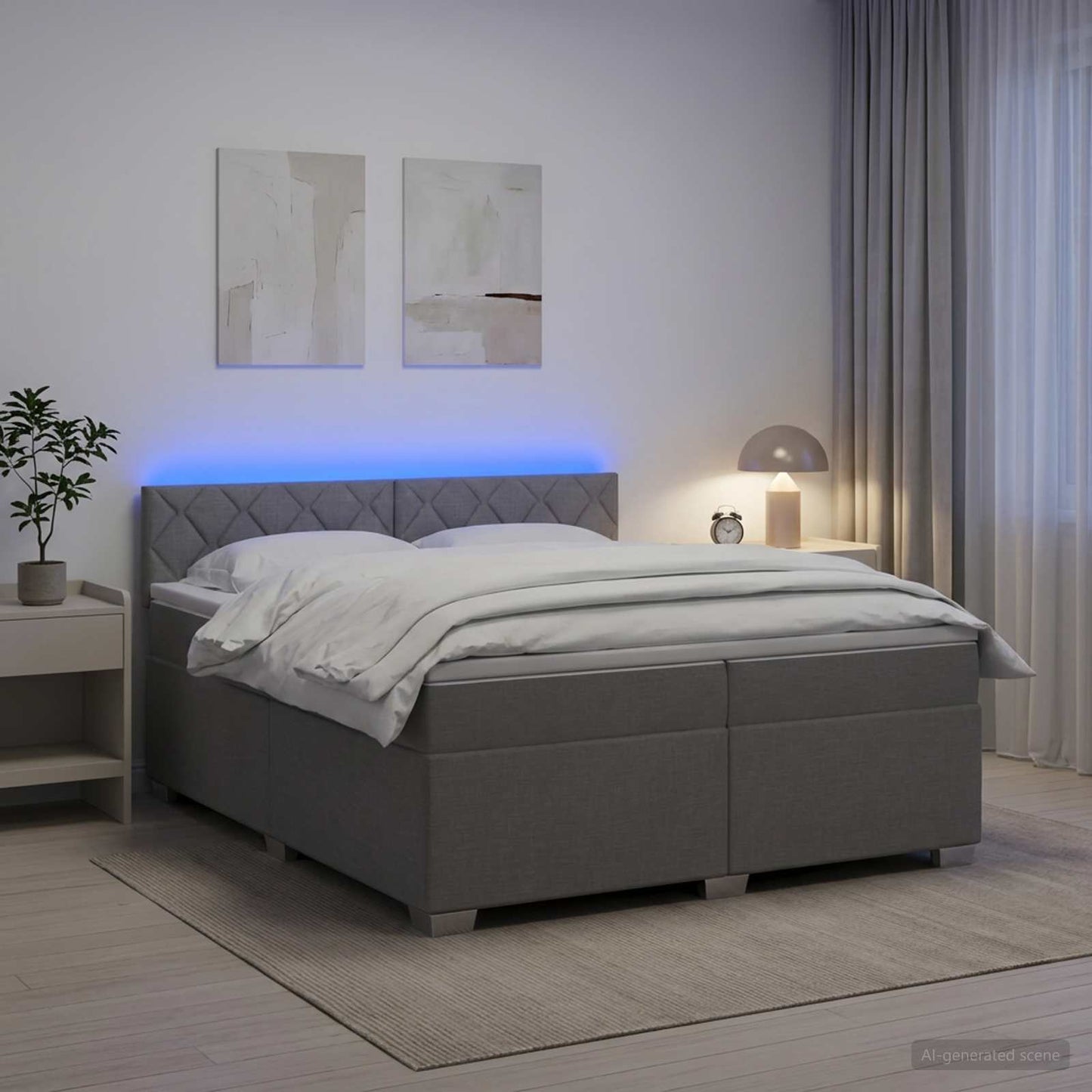 vidaXL Κρεβάτι Box Spring με Στρώμα και LED Ανοιχτό γκρι 200 x 200 cm