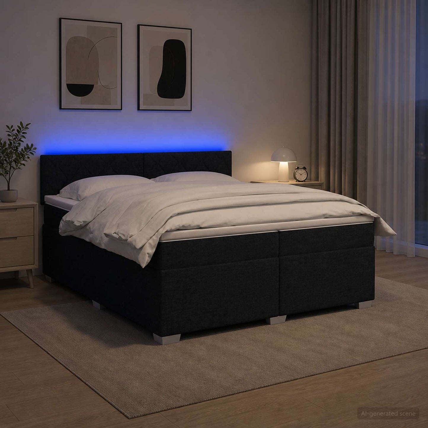 vidaXL Κρεβάτι Box Spring με Στρώμα και LED Μαύρο 200 x 200 cm Ύφασμα
