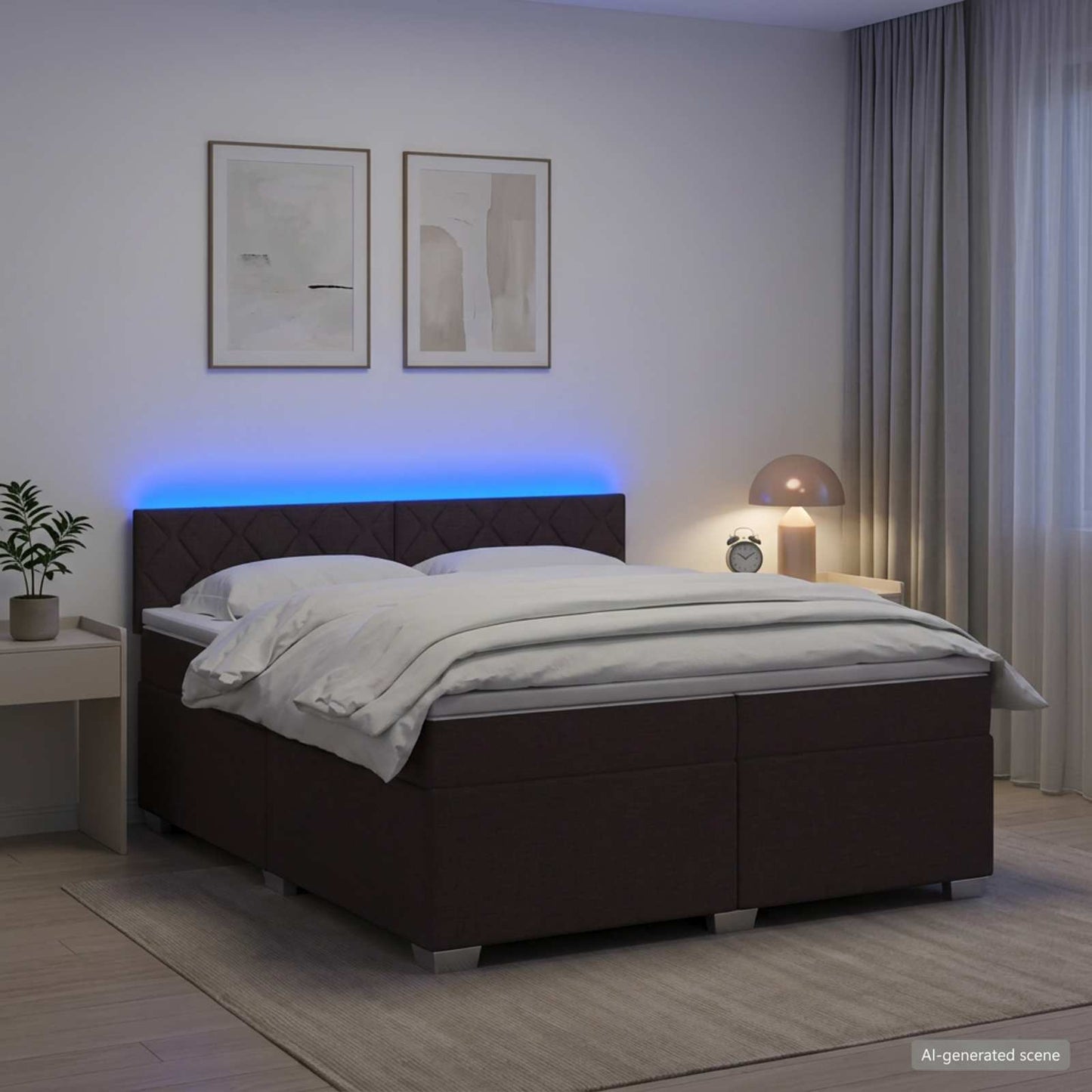 vidaXL Κρεβάτι Box Spring με Στρώμα και LED Σκούρο Καφέ 200 x 200 cm