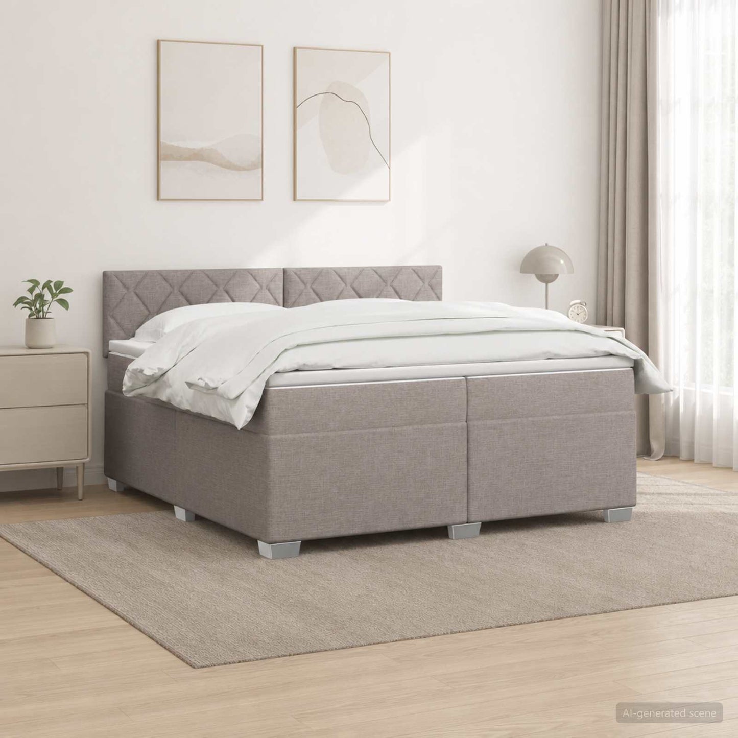 vidaXL Κρεβάτι Box Spring με Στρώμα και LED Taupe 200 x 200 cm Ύφασμα