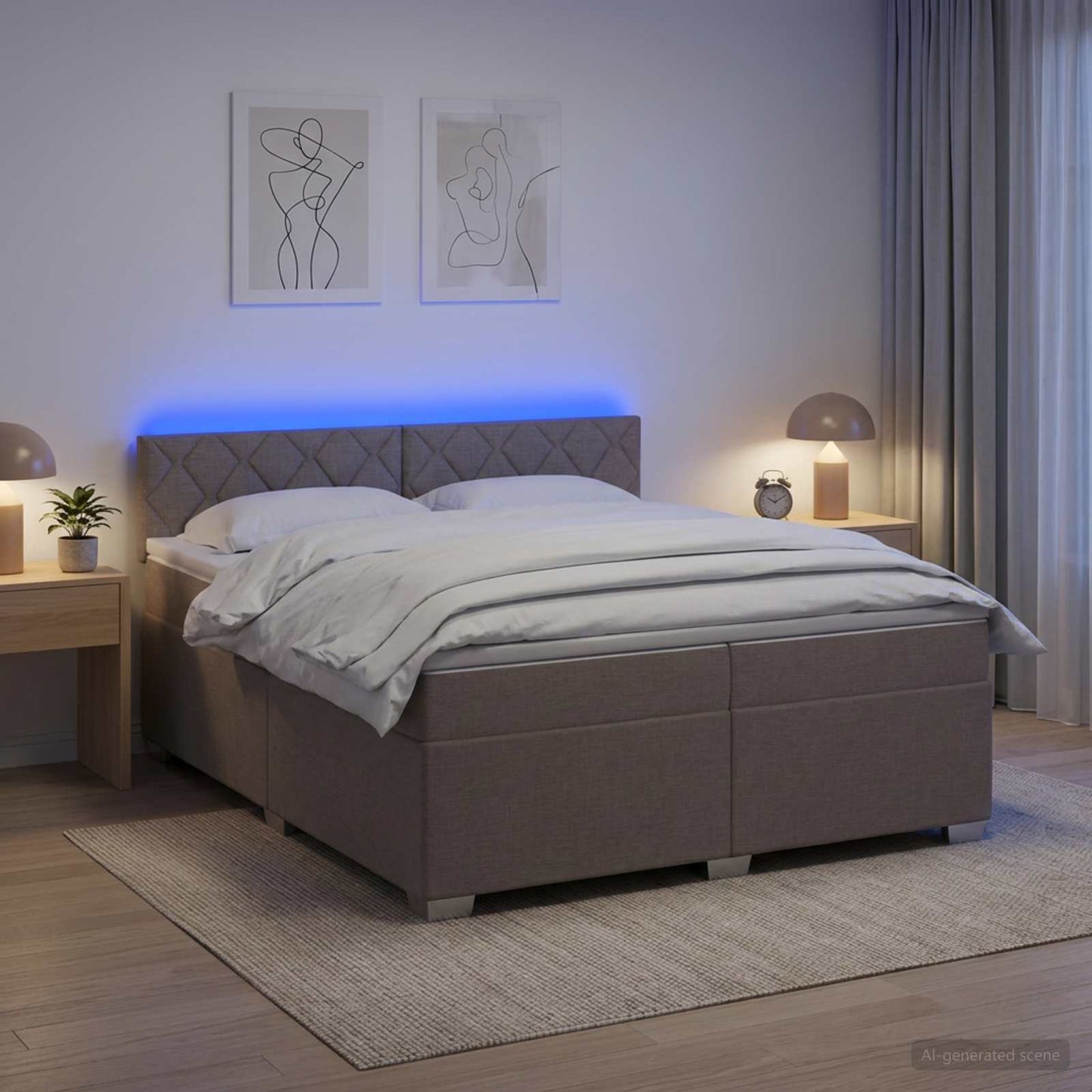 vidaXL Κρεβάτι Box Spring με Στρώμα και LED Taupe 200 x 200 cm Ύφασμα