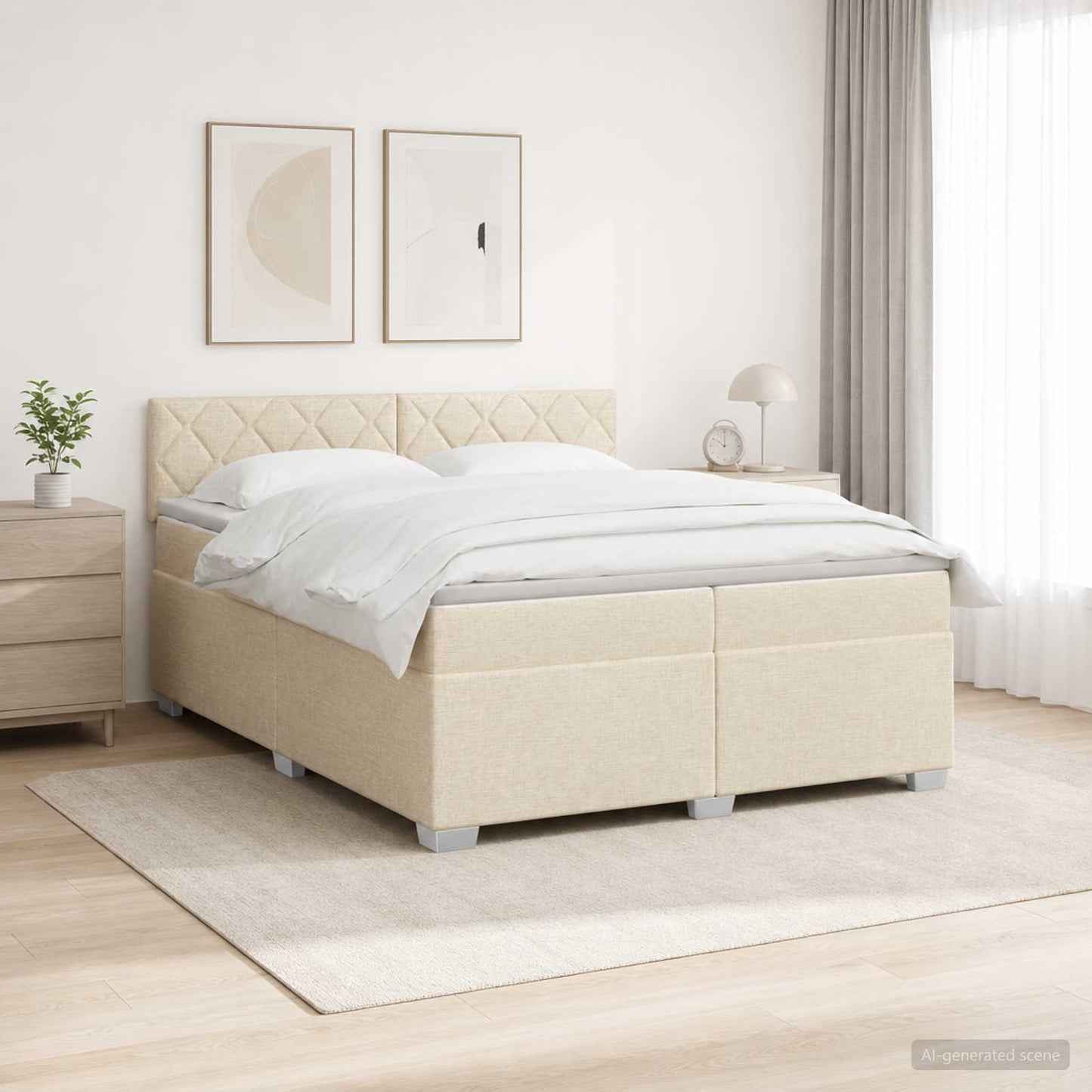 vidaXL Κρεβάτι Box Spring με Στρώμα και LED Κρεμ 200 x 200 cm Ύφασμα