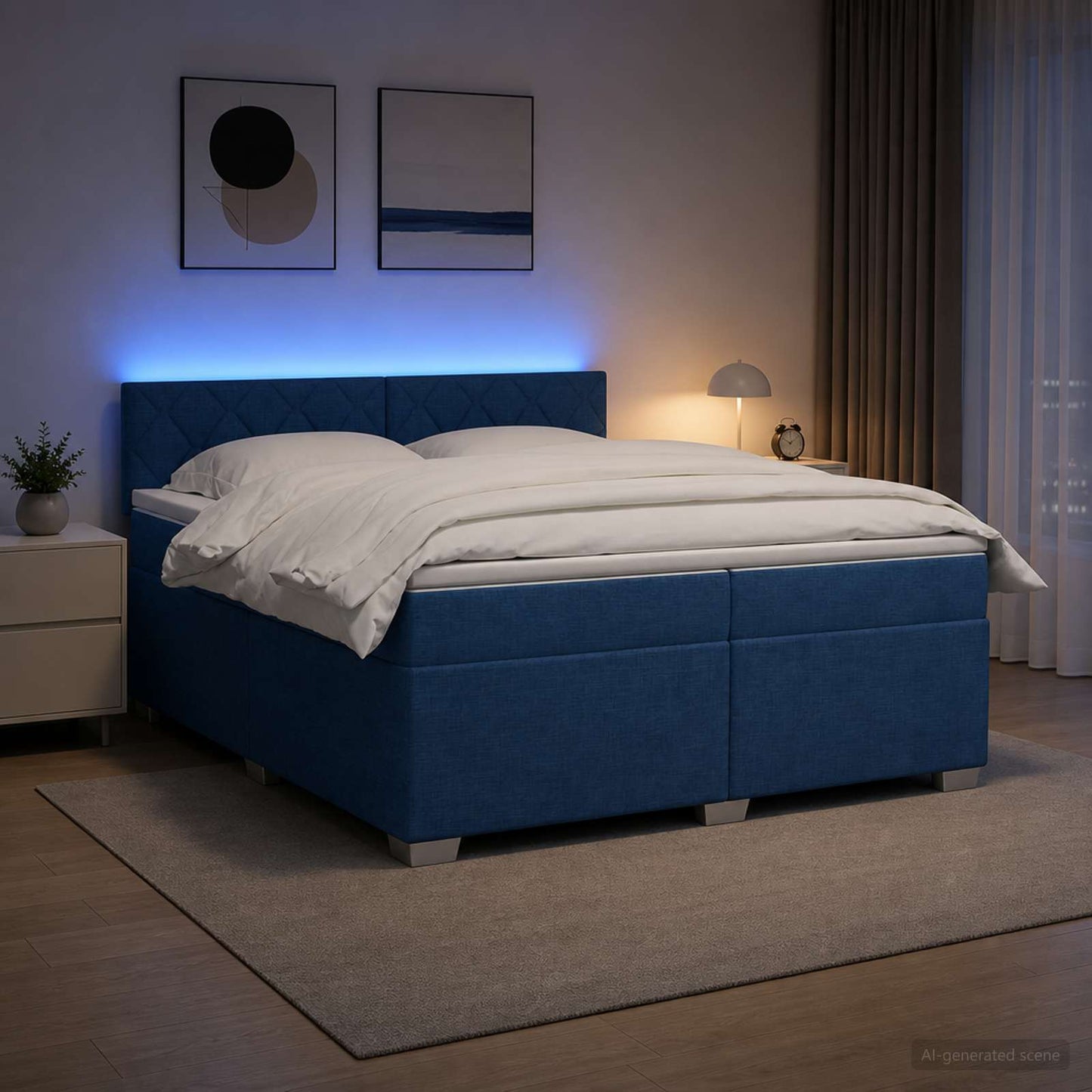 vidaXL Κρεβάτι Box Spring με Στρώμα και LED Μπλε 200 x 200 cm Ύφασμα
