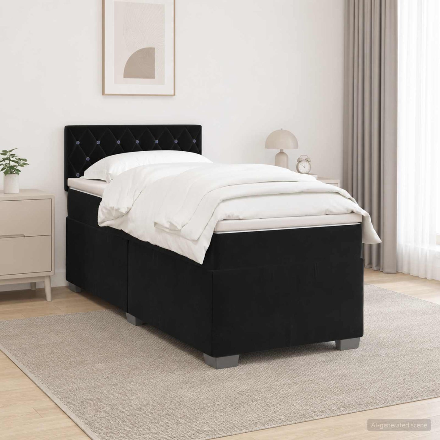 vidaXL Κρεβάτι Box Spring με Στρώμα και LED Μαύρο 80 x 200 cm Βελούδο