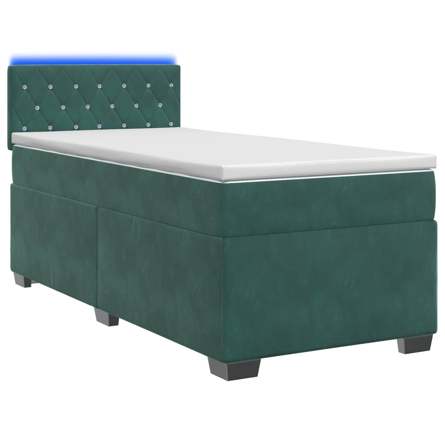 vidaXL Κρεβάτι Box Spring με Στρώμα και LED Σκούρο Πράσινο 80 x 200 cm