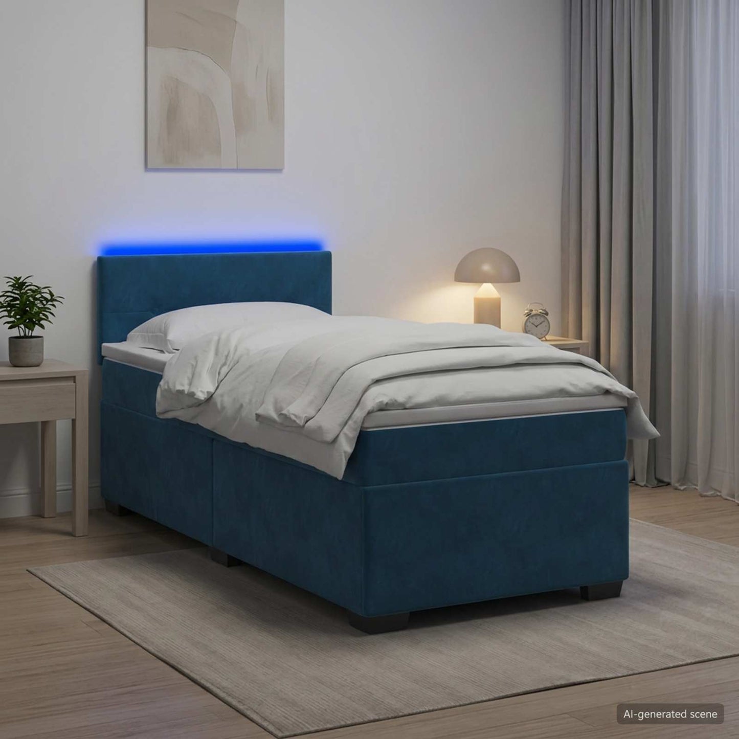 vidaXL Κρεβάτι Box Spring με Στρώμα και LED Μπλε 90 x 190 cm Βελούδο