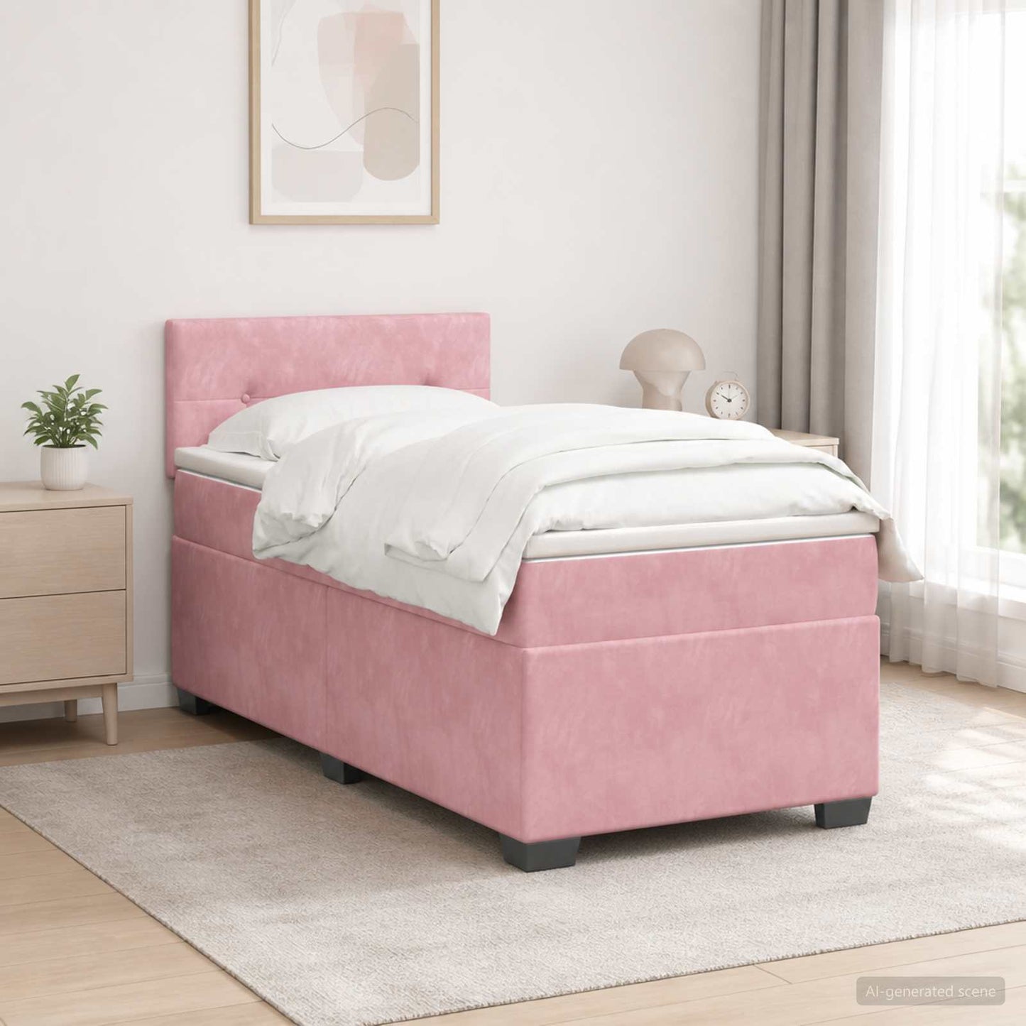 vidaXL Κρεβάτι Box Spring με Στρώμα και LED Ροζ 100 x 200 cm Βελούδο