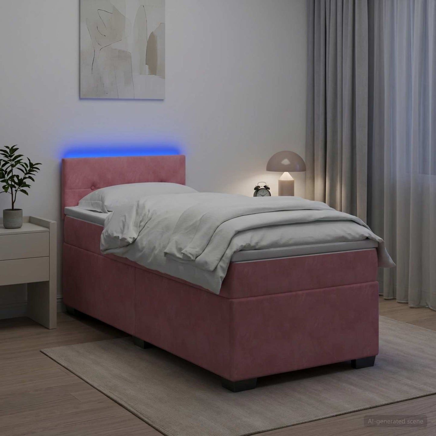 vidaXL Κρεβάτι Box Spring με Στρώμα και LED Ροζ 100 x 200 cm Βελούδο
