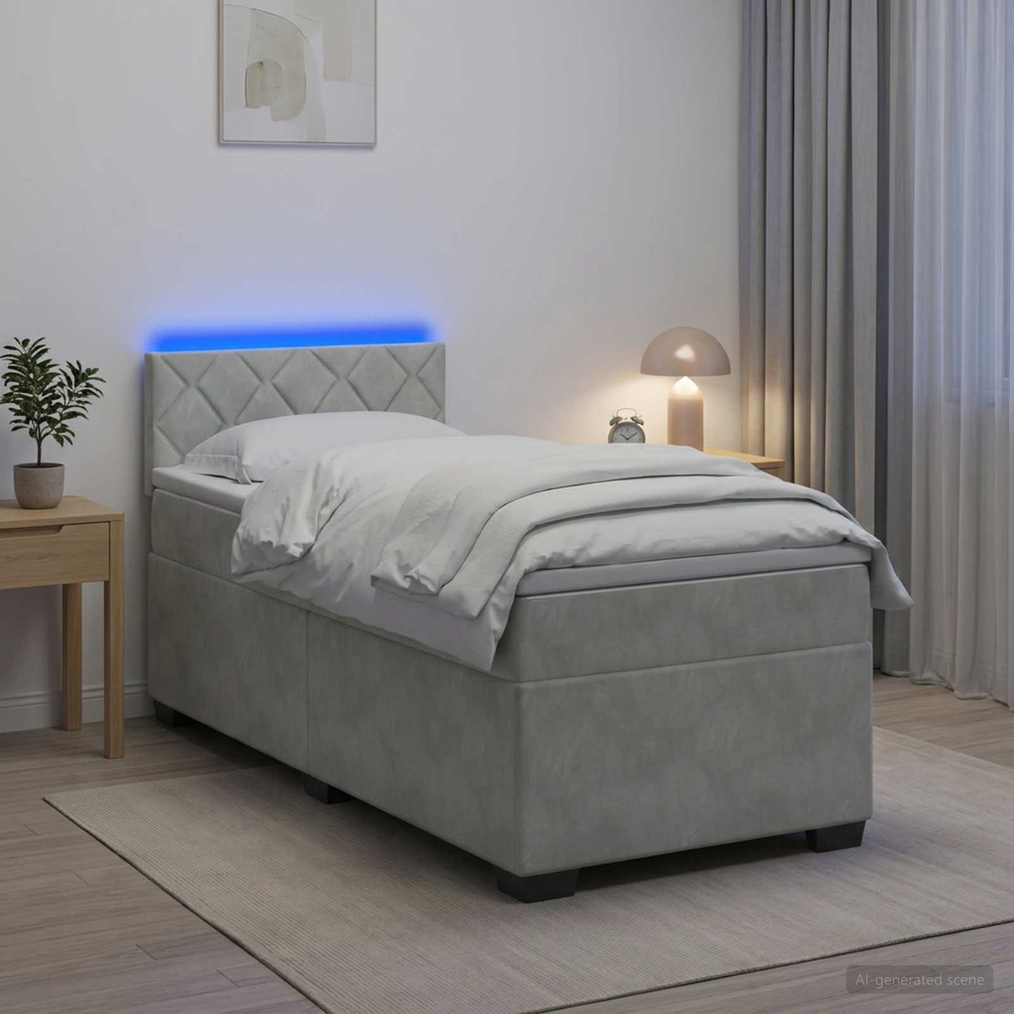 vidaXL Κρεβάτι Box Spring με Στρώμα και LED Ανοιχτό γκρι 100 x 200 cm