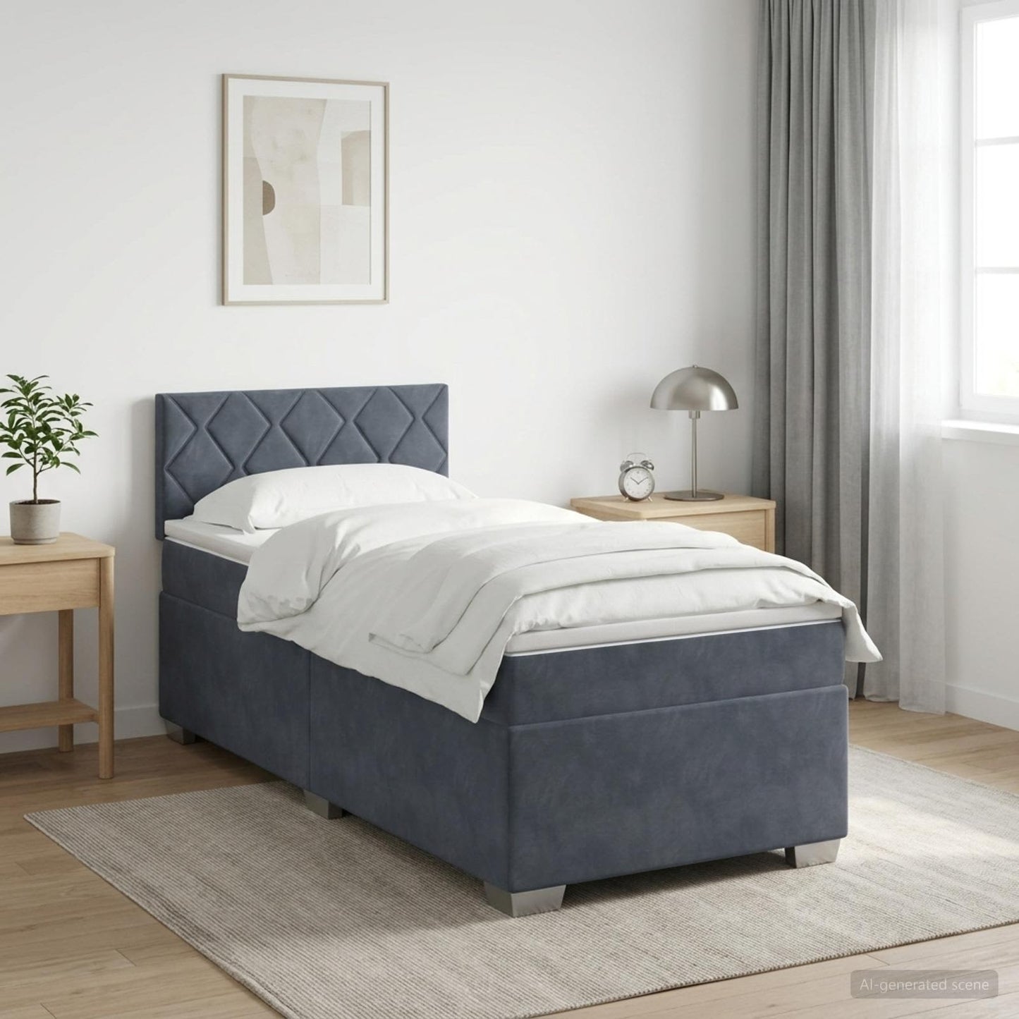 vidaXL Κρεβάτι Box Spring με Στρώμα και LED Σκούρο Γκρι 100 x 200 cm