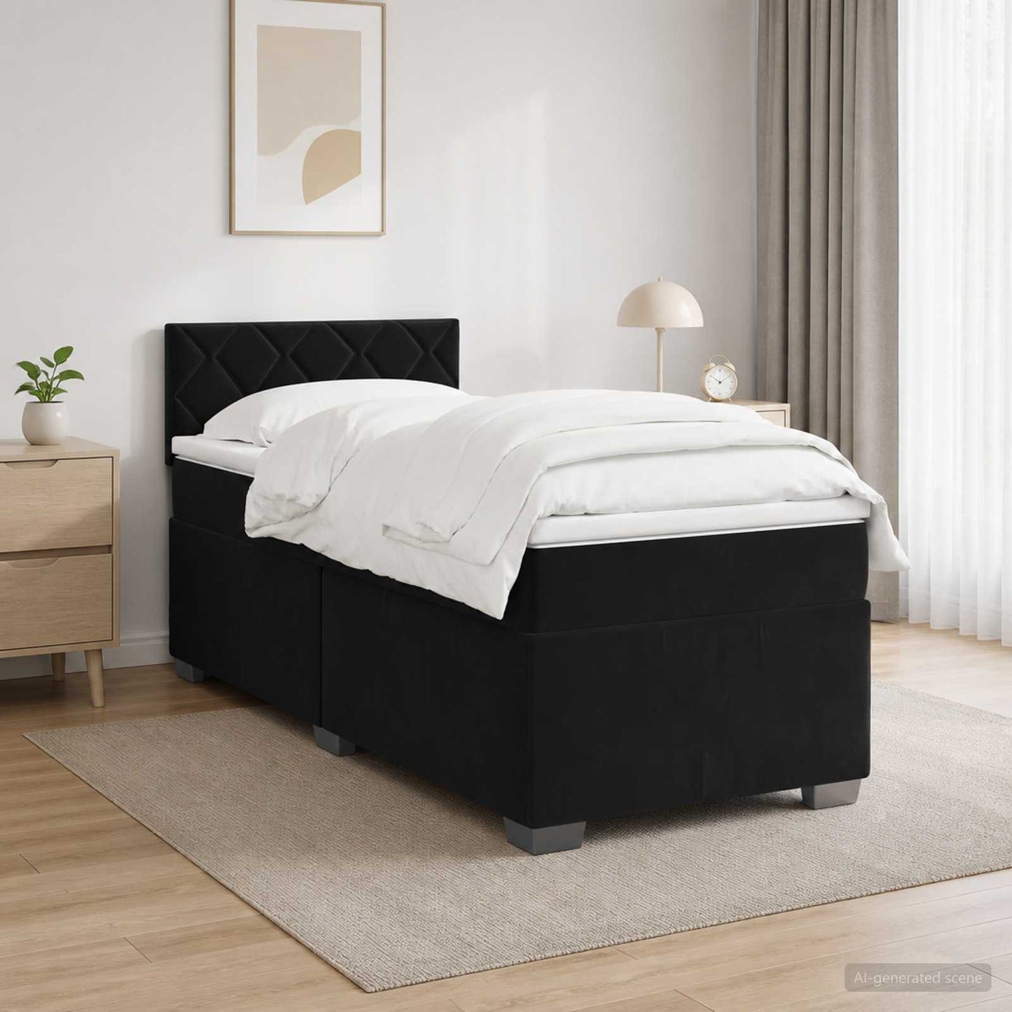 vidaXL Κρεβάτι Box Spring με Στρώμα και LED Μαύρο 80 x 200 cm Βελούδο
