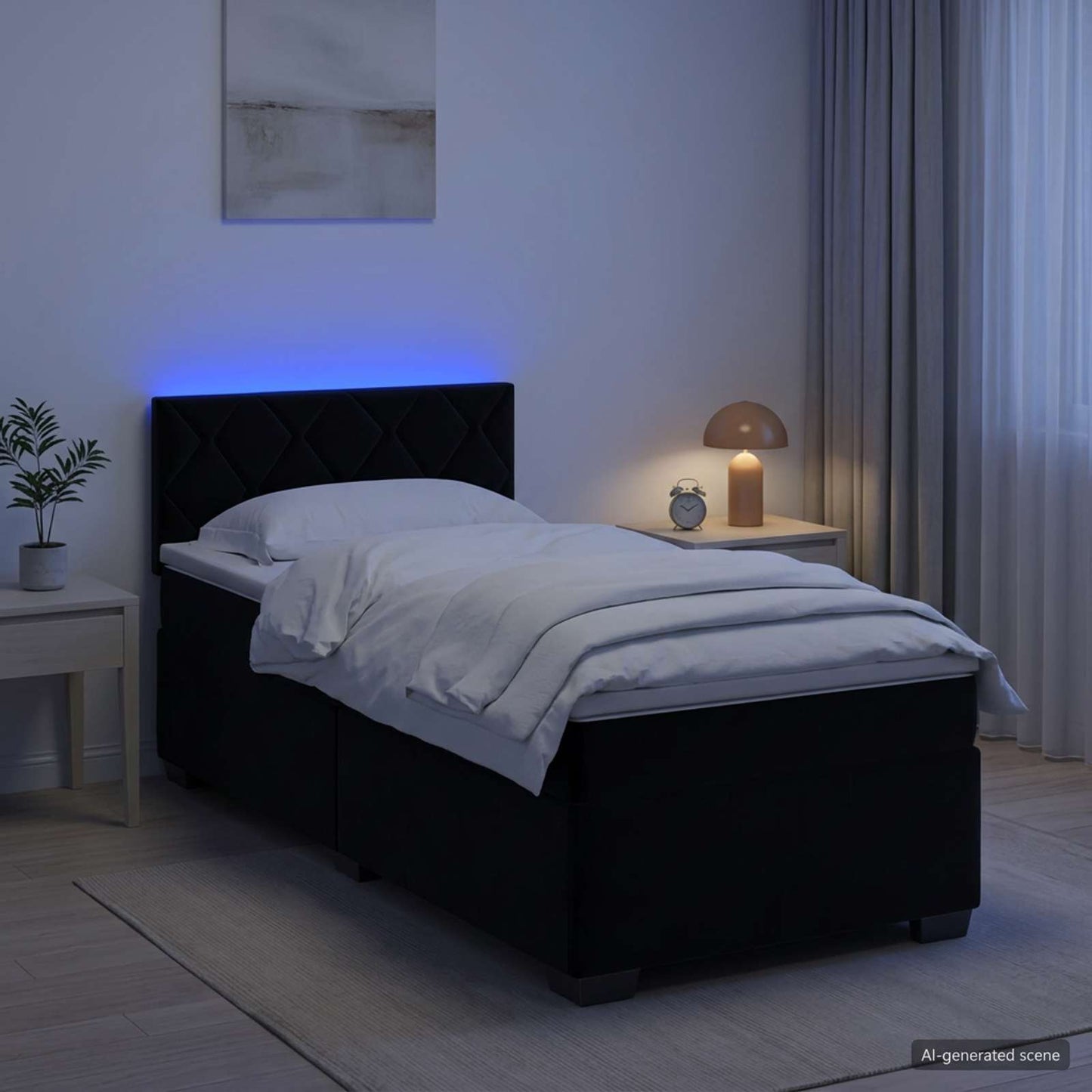 vidaXL Κρεβάτι Box Spring με Στρώμα και LED Μαύρο 80 x 200 cm Βελούδο