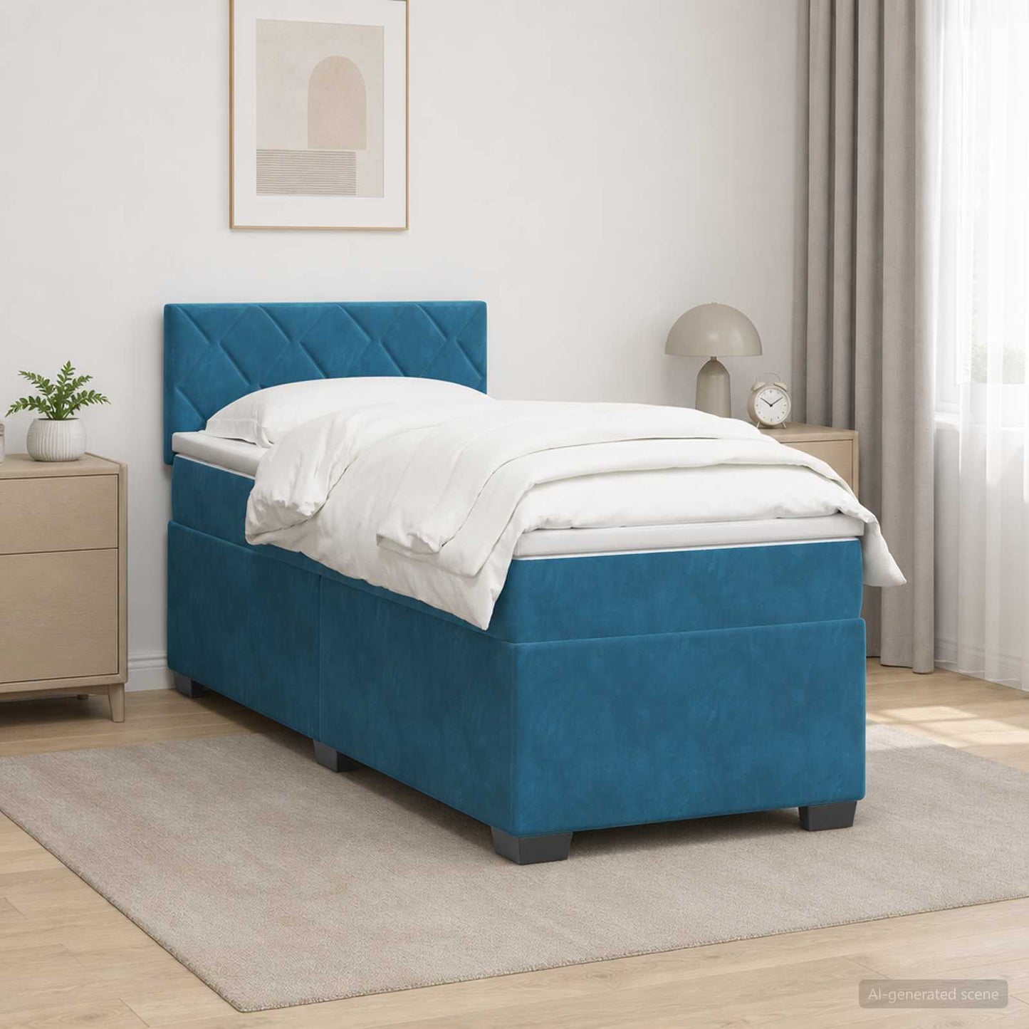 vidaXL Κρεβάτι Box Spring με Στρώμα και LED Μπλε 100 x 200 cm Βελούδο