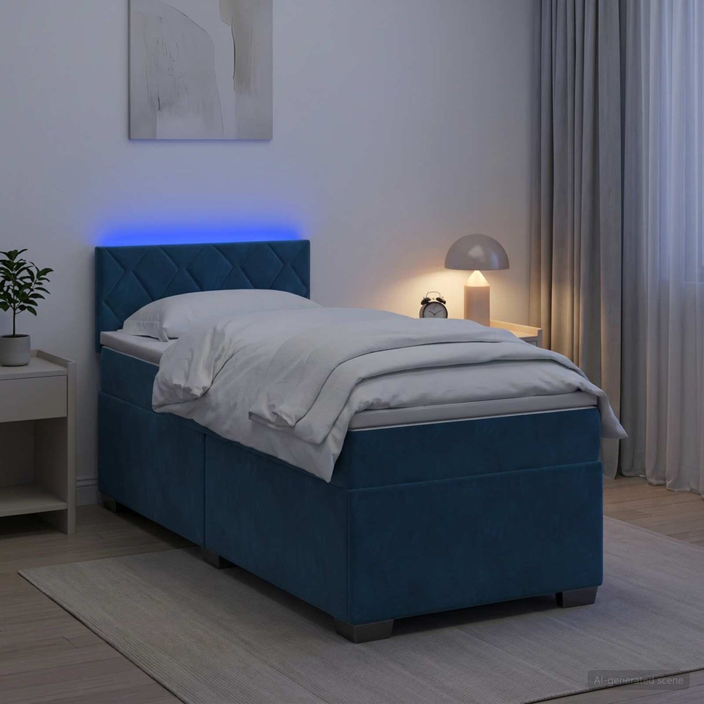 vidaXL Κρεβάτι Box Spring με Στρώμα και LED Μπλε 100 x 200 cm Βελούδο
