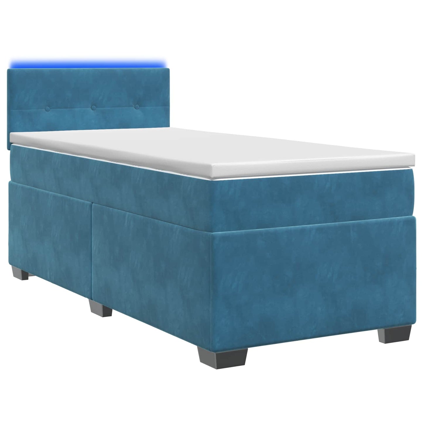 vidaXL Κρεβάτι Box Spring με Στρώμα και LED Μπλε 90 x 190 cm Βελούδο