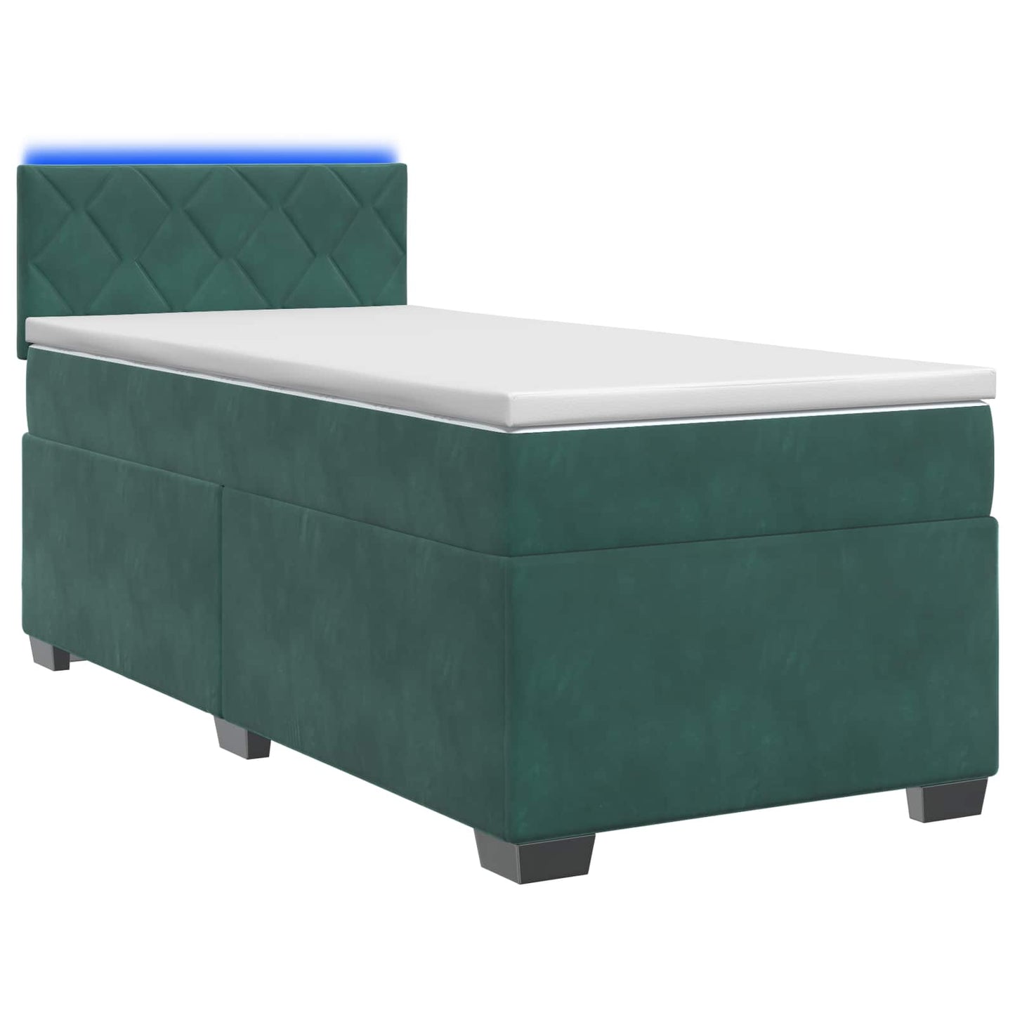 vidaXL Κρεβάτι Box Spring με Στρώμα και LED Σκούρο Πράσινο 90 x 190 cm