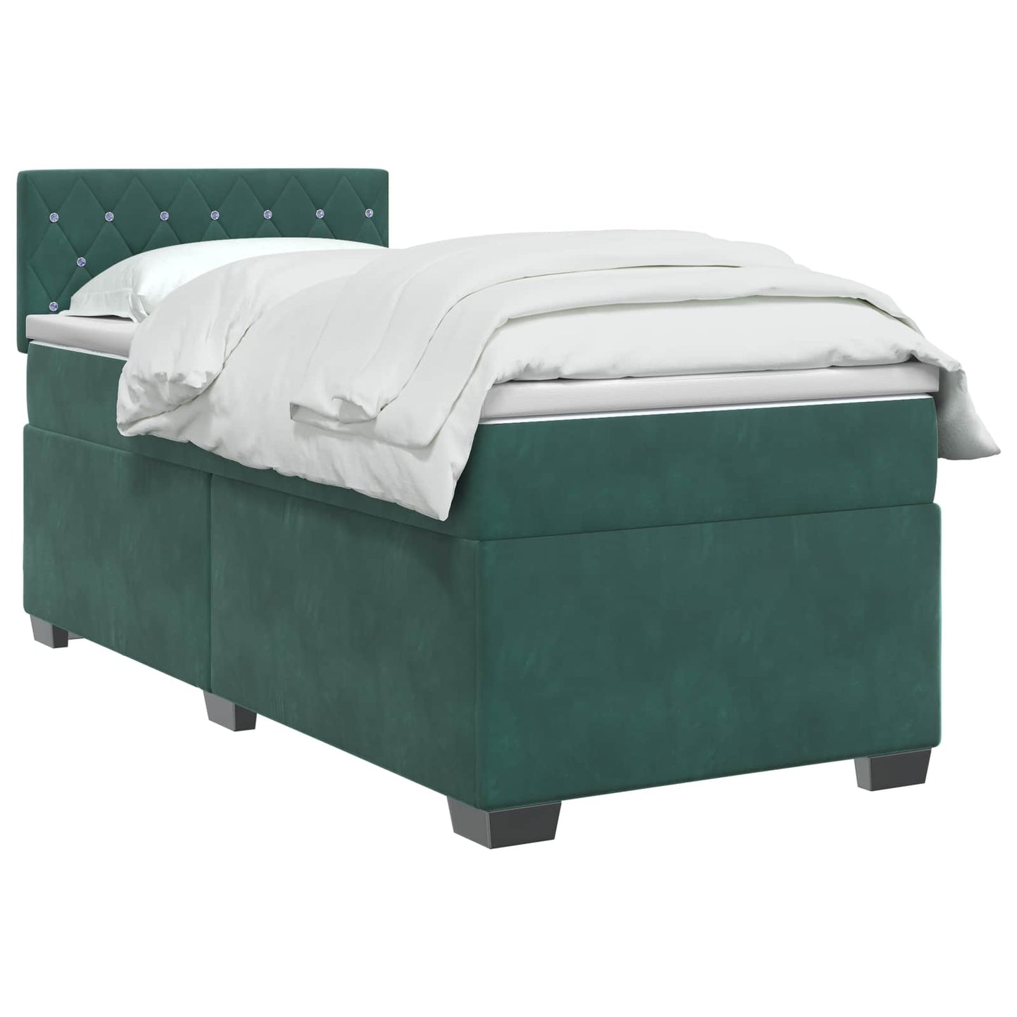 vidaXL Κρεβάτι Box Spring με Στρώμα και LED Σκούρο Πράσινο 90 x 200 cm
