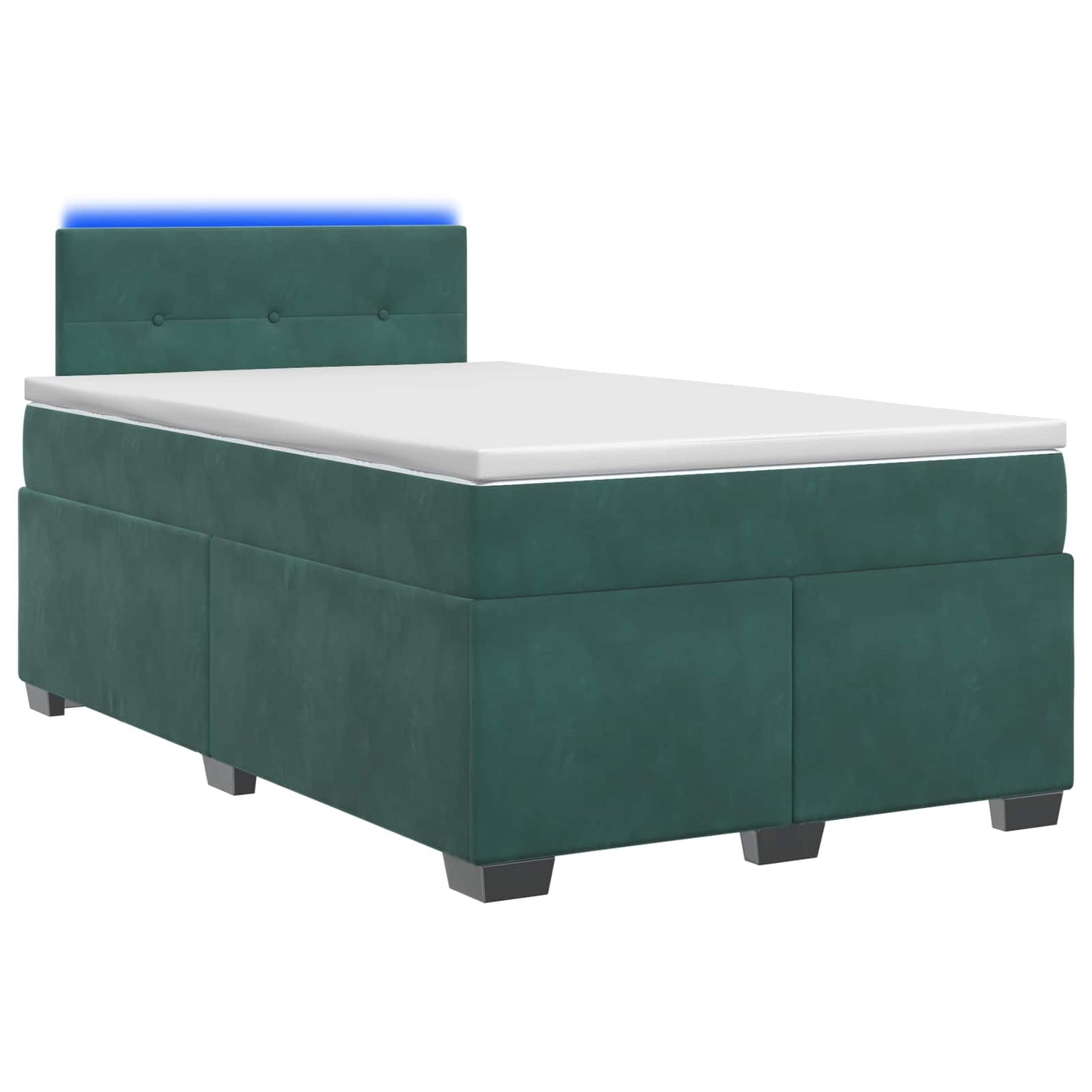 vidaXL Κρεβάτι Box Spring με Στρώμα και LED Σκούρο Πράσινο Βελούδο