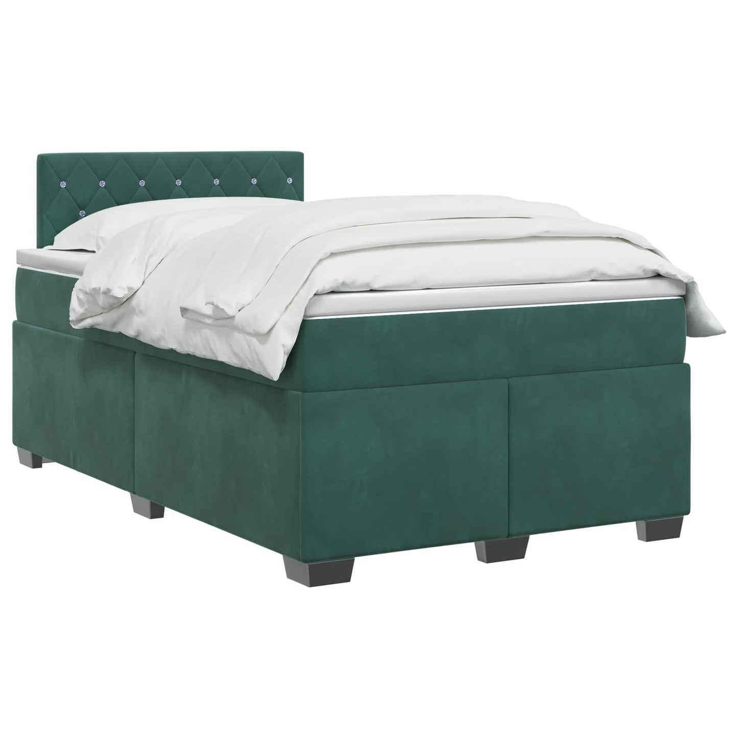 vidaXL Κρεβάτι Box Spring με Στρώμα και LED Σκούρο Πράσινο Βελούδο