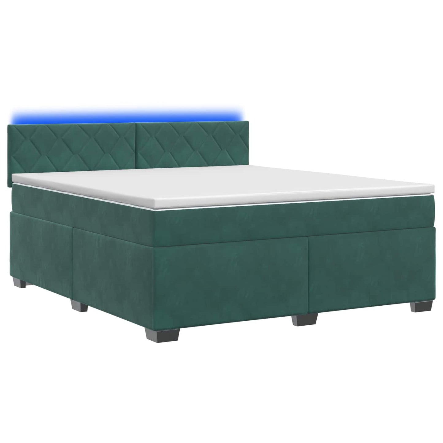 vidaXL Κρεβάτι Box Spring με Στρώμα και LED Σκούρο Πράσινο Βελούδο